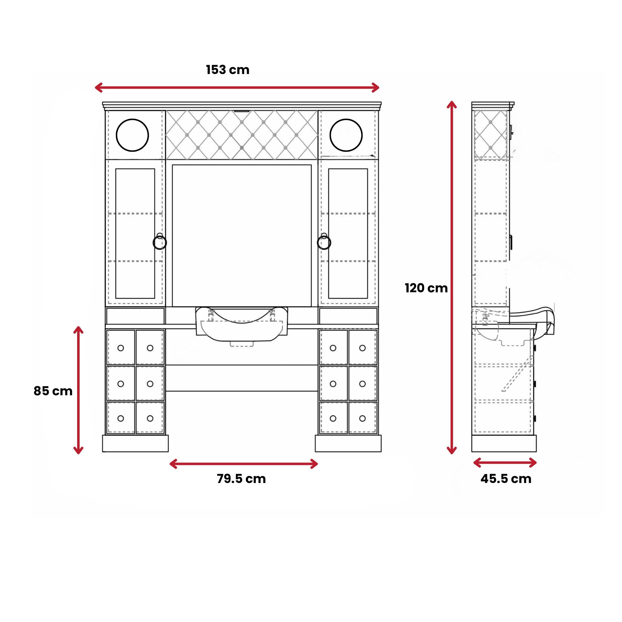 Barber Station Unit - Vintage Station With Chesterfield Style Detail