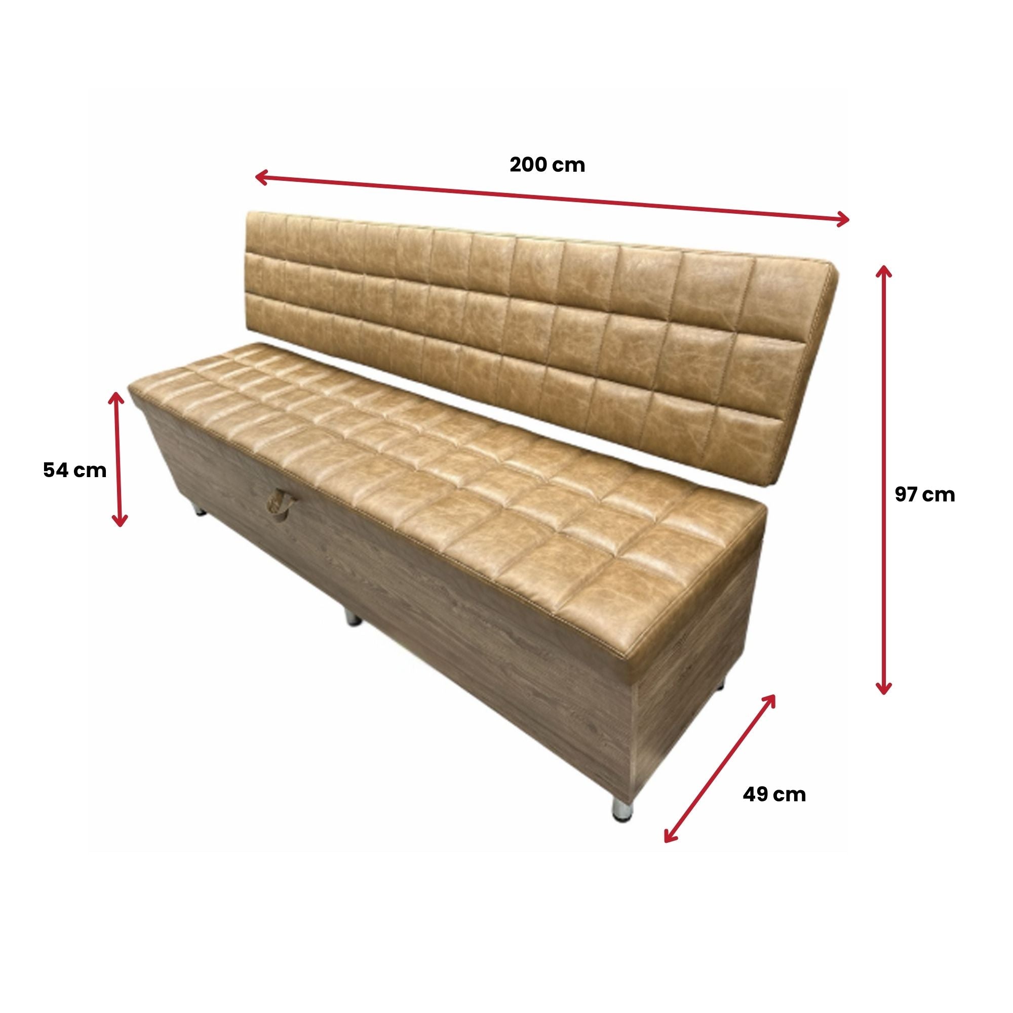 Salon Waiting Bench - Tan Quilted Upholstery with Medium Wood Effect Base & Storage