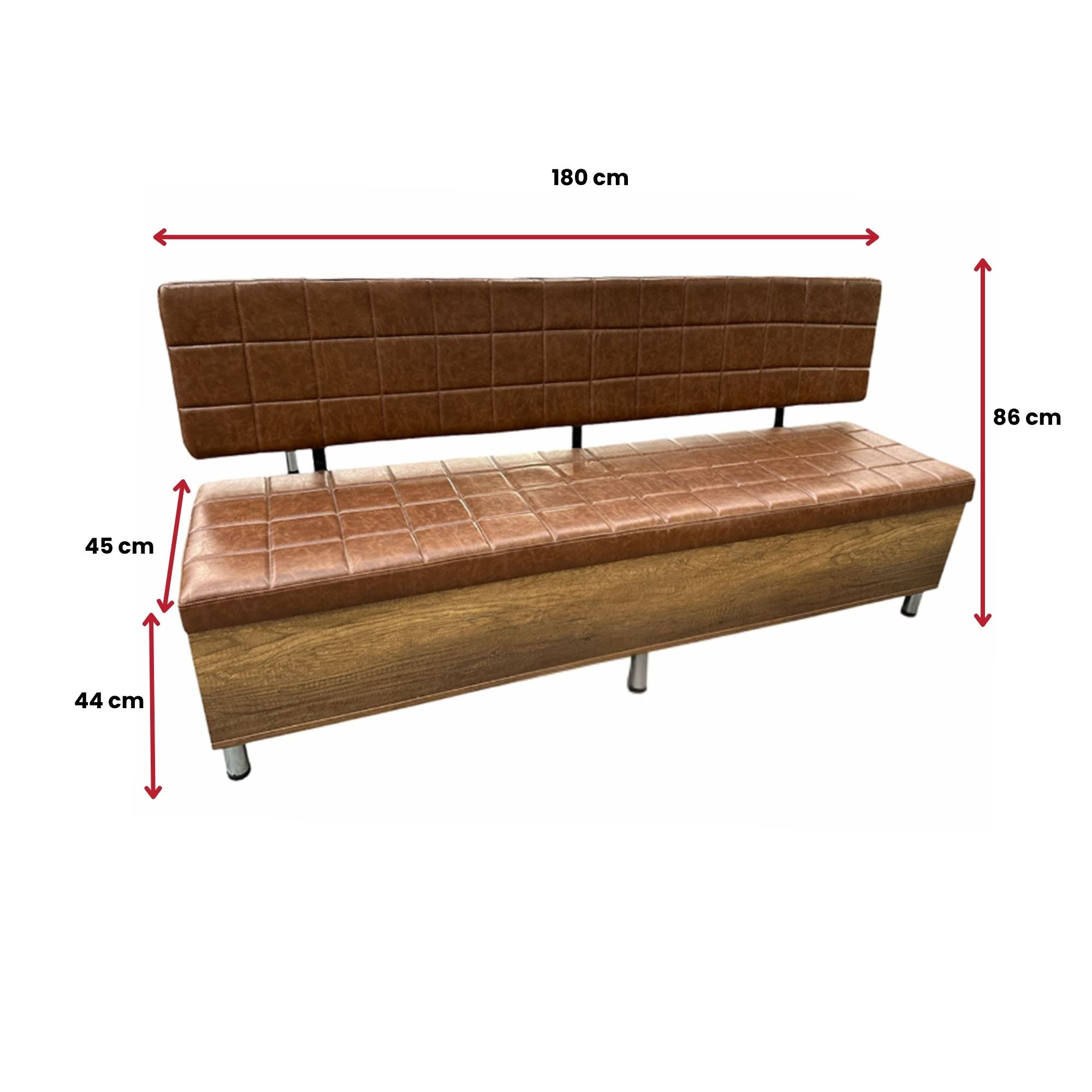 Salon Waiting Bench - Brown Quilted Upholstery with Medium Wood Effect Base & Storage