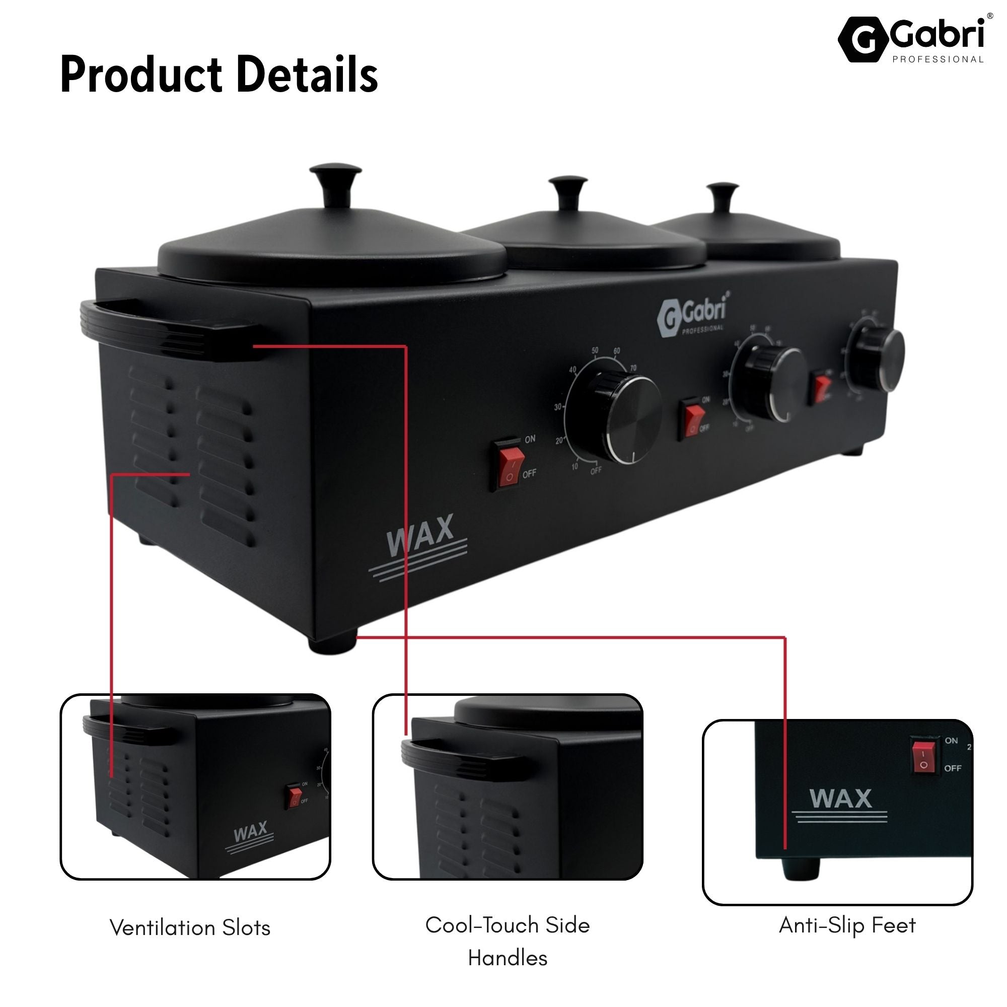 Gabri - 3 Pot Wax Heater Warmer Black