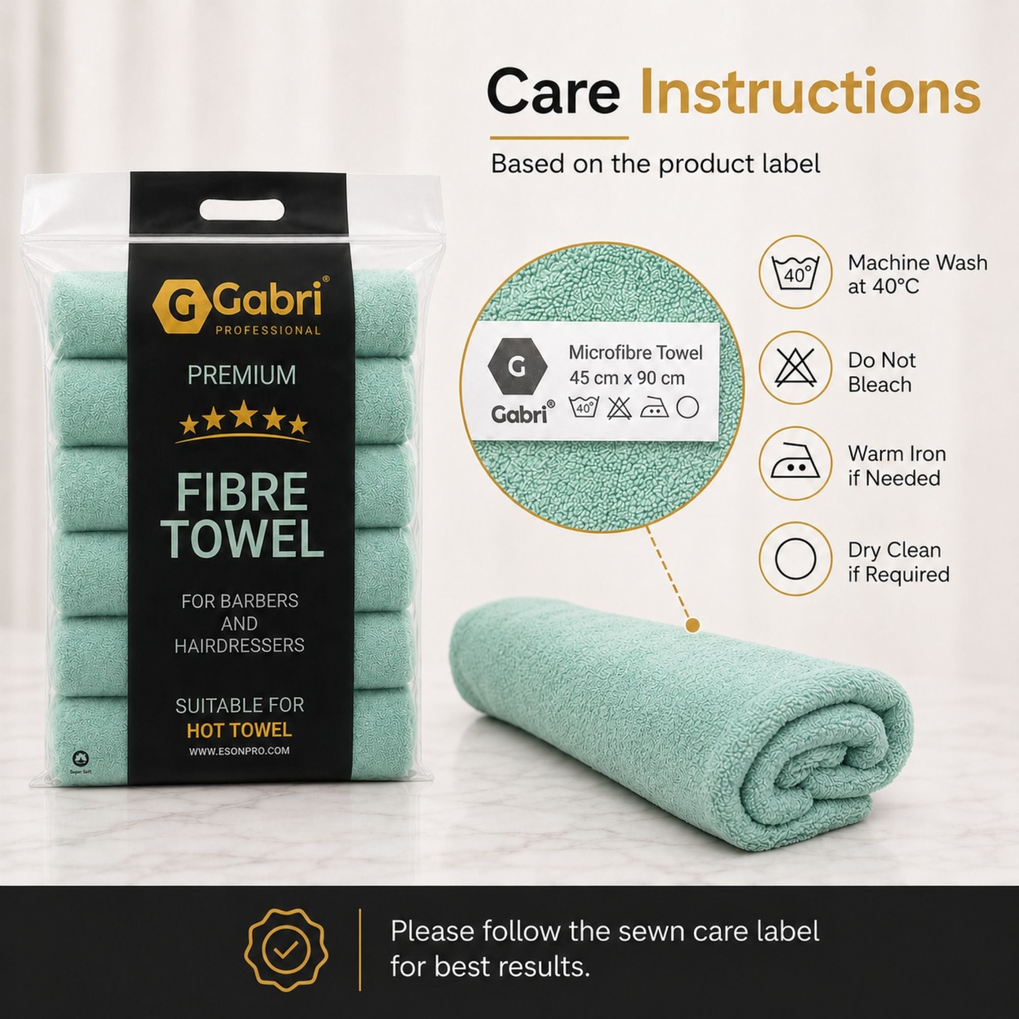 Gabri - Premium Salon Fibre Towel Mint Green (Pack of 6)