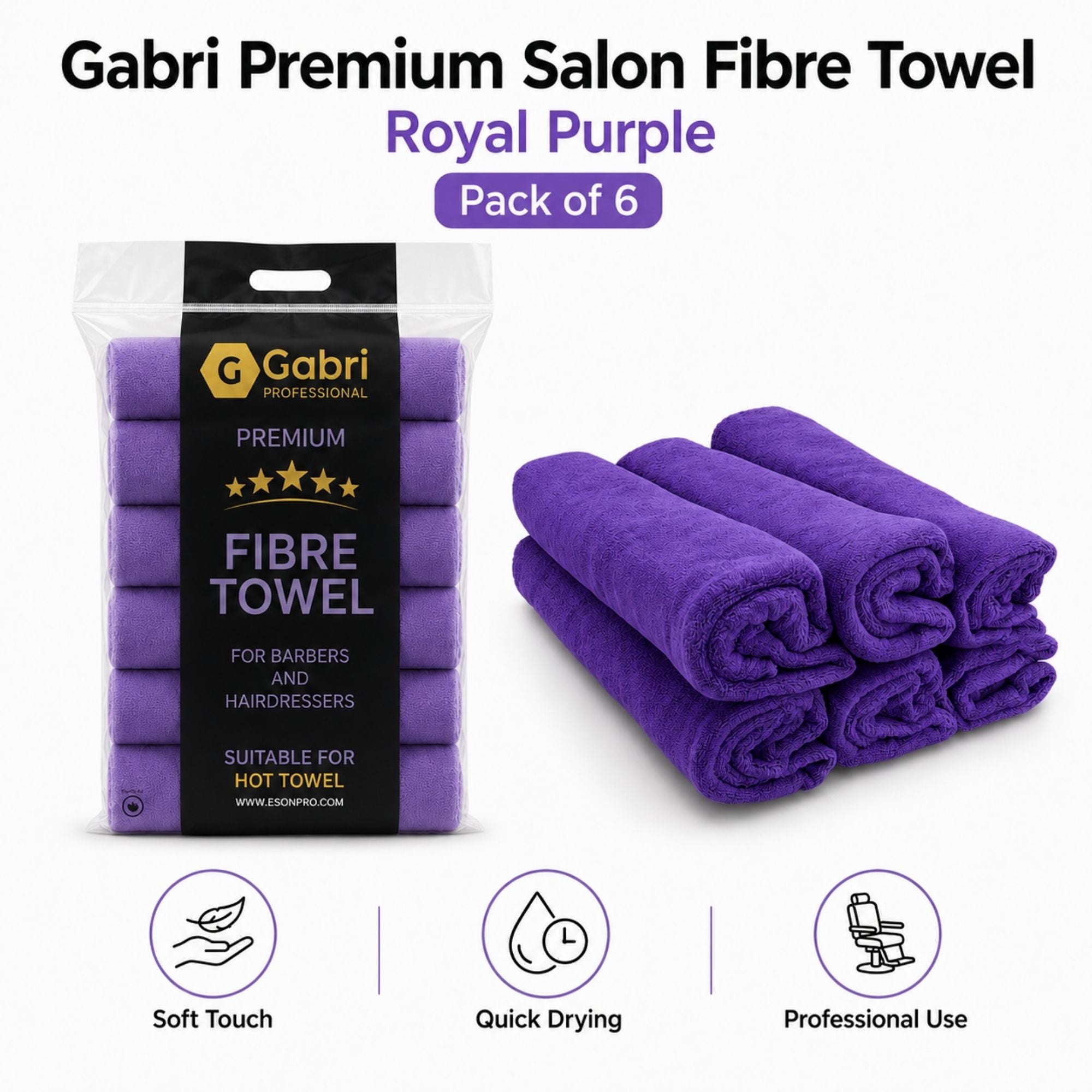 Gabri - Premium Salon Fibre Towel Royal Purple (Pack of 6)