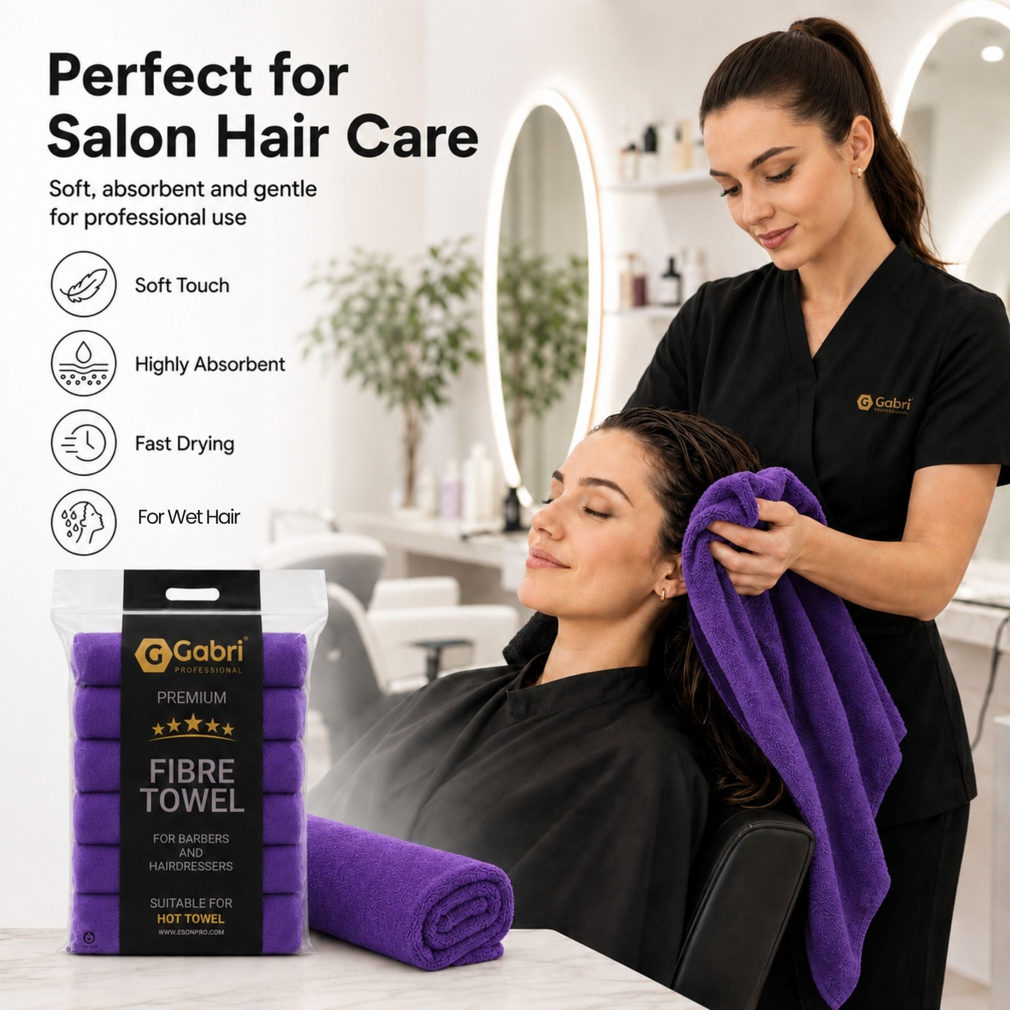 Gabri - Premium Salon Fibre Towel Royal Purple (Pack of 6)