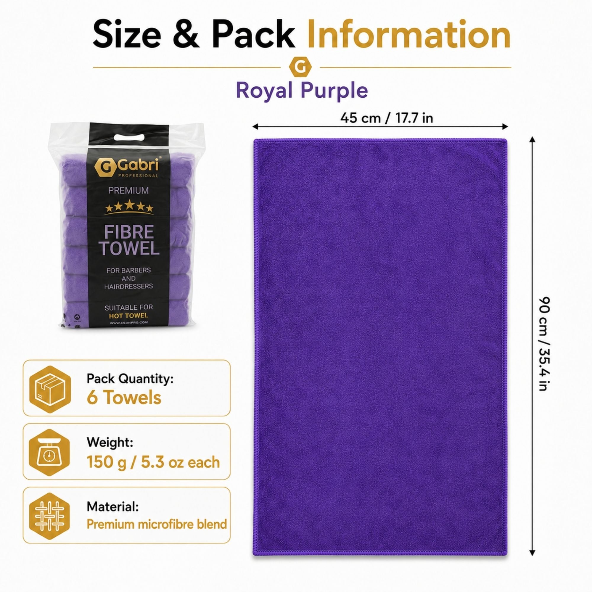 Gabri - Premium Salon Fibre Towel Royal Purple (Pack of 6)
