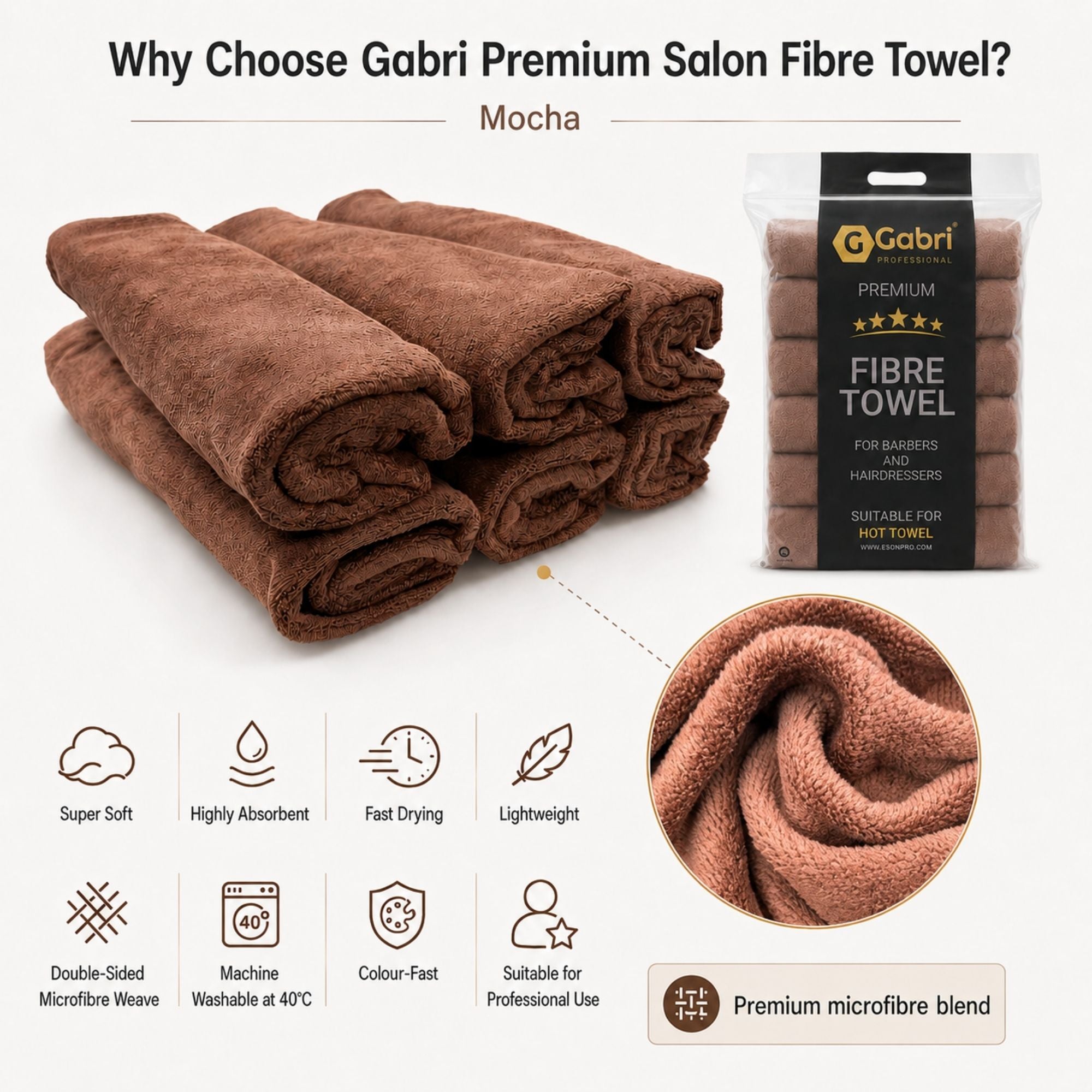 Gabri - Premium Salon Fibre Towel Mocha (Pack of 6)