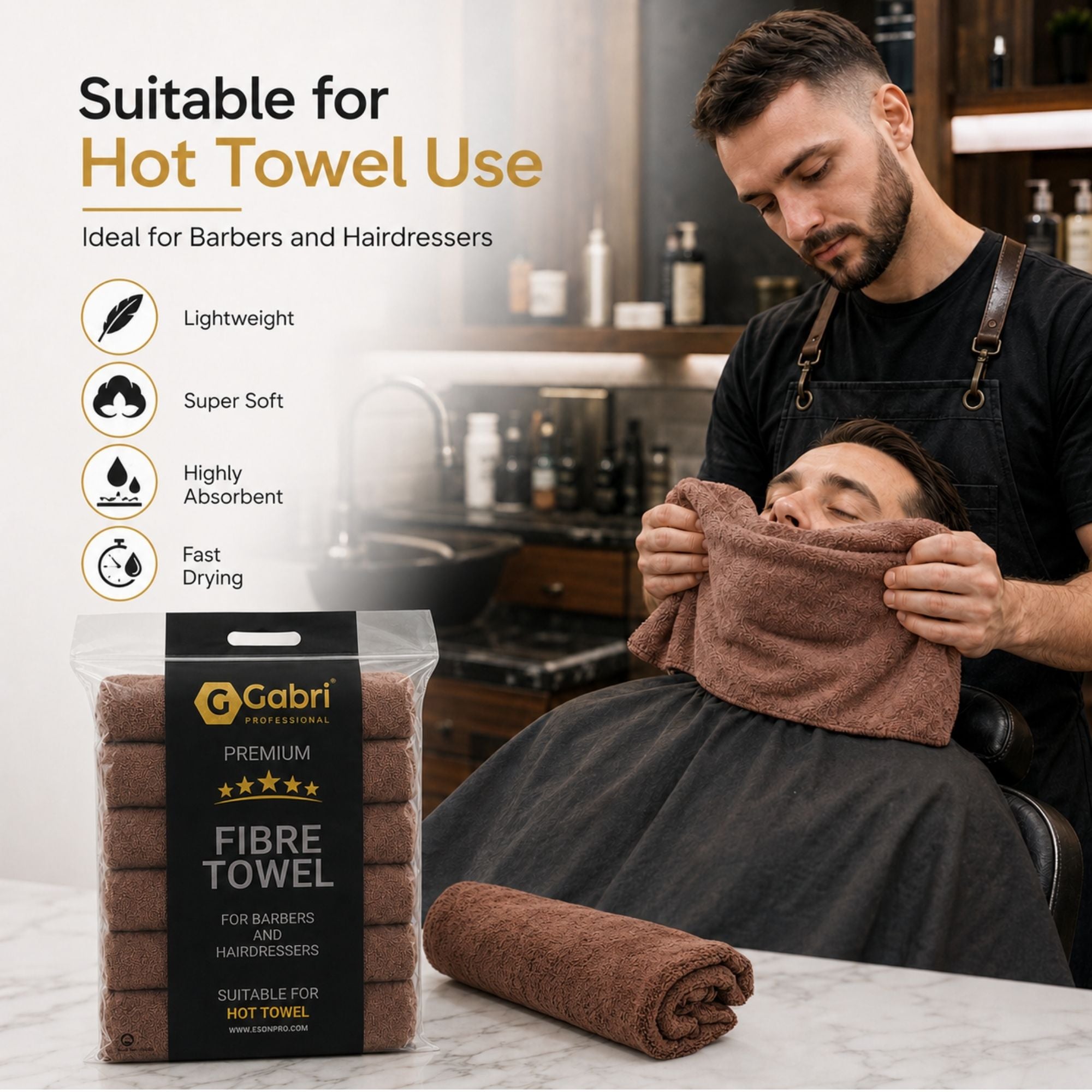 Gabri - Premium Salon Fibre Towel Mocha (Pack of 6)