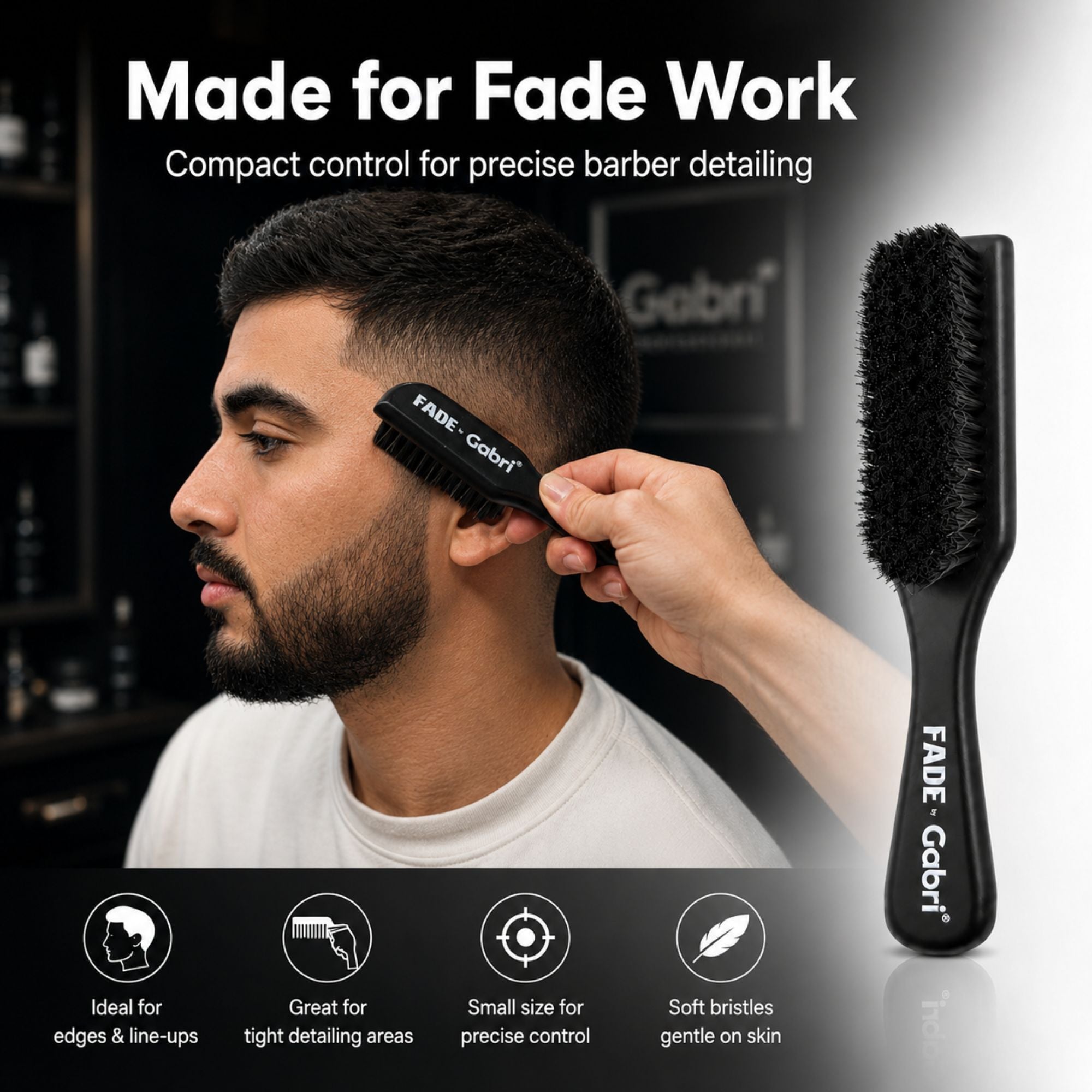 Gabri - Skin Fade Brush Black Wooden Soft Fader Small