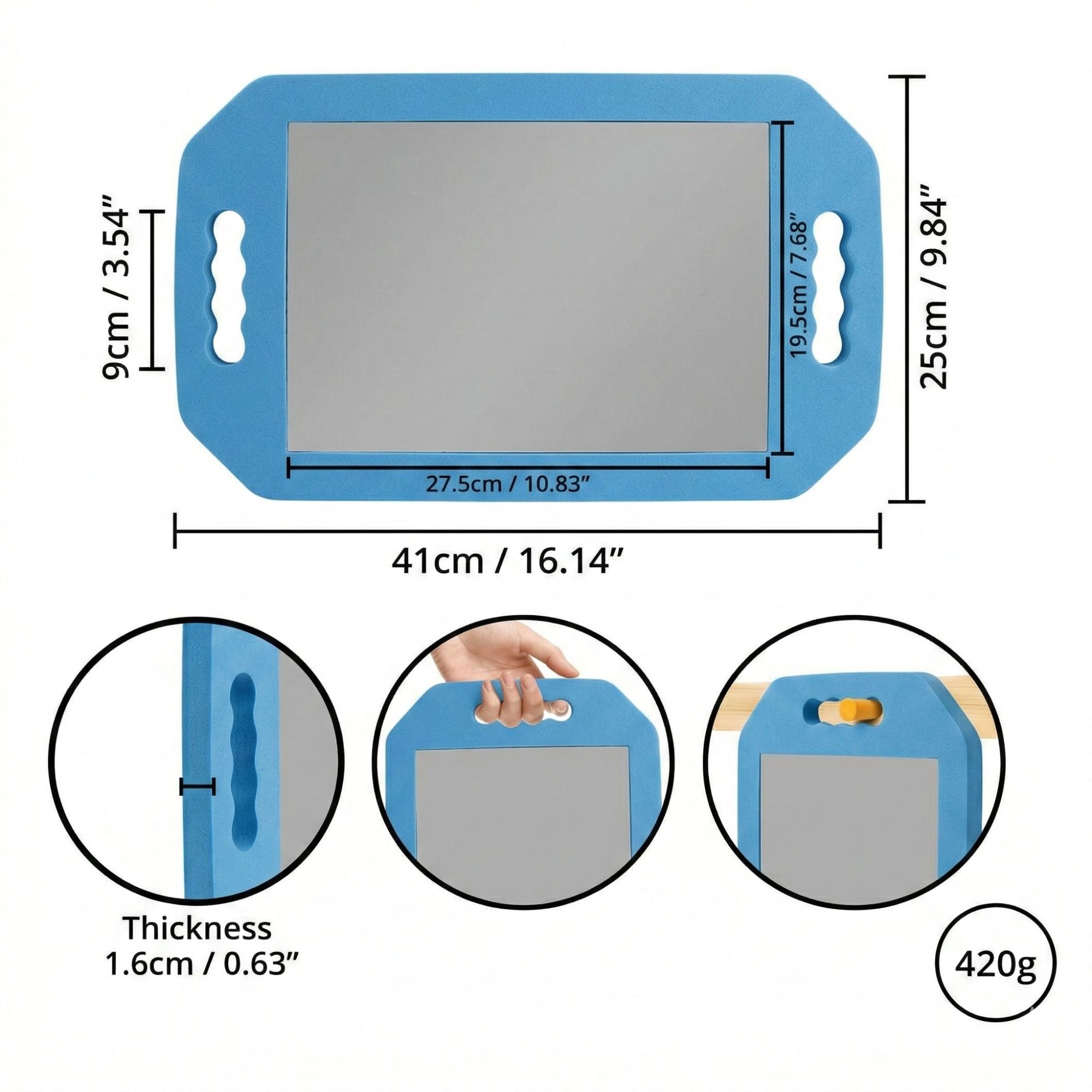 Eson - Salon Mirror Two Handed Foam Blue 41x25cm
