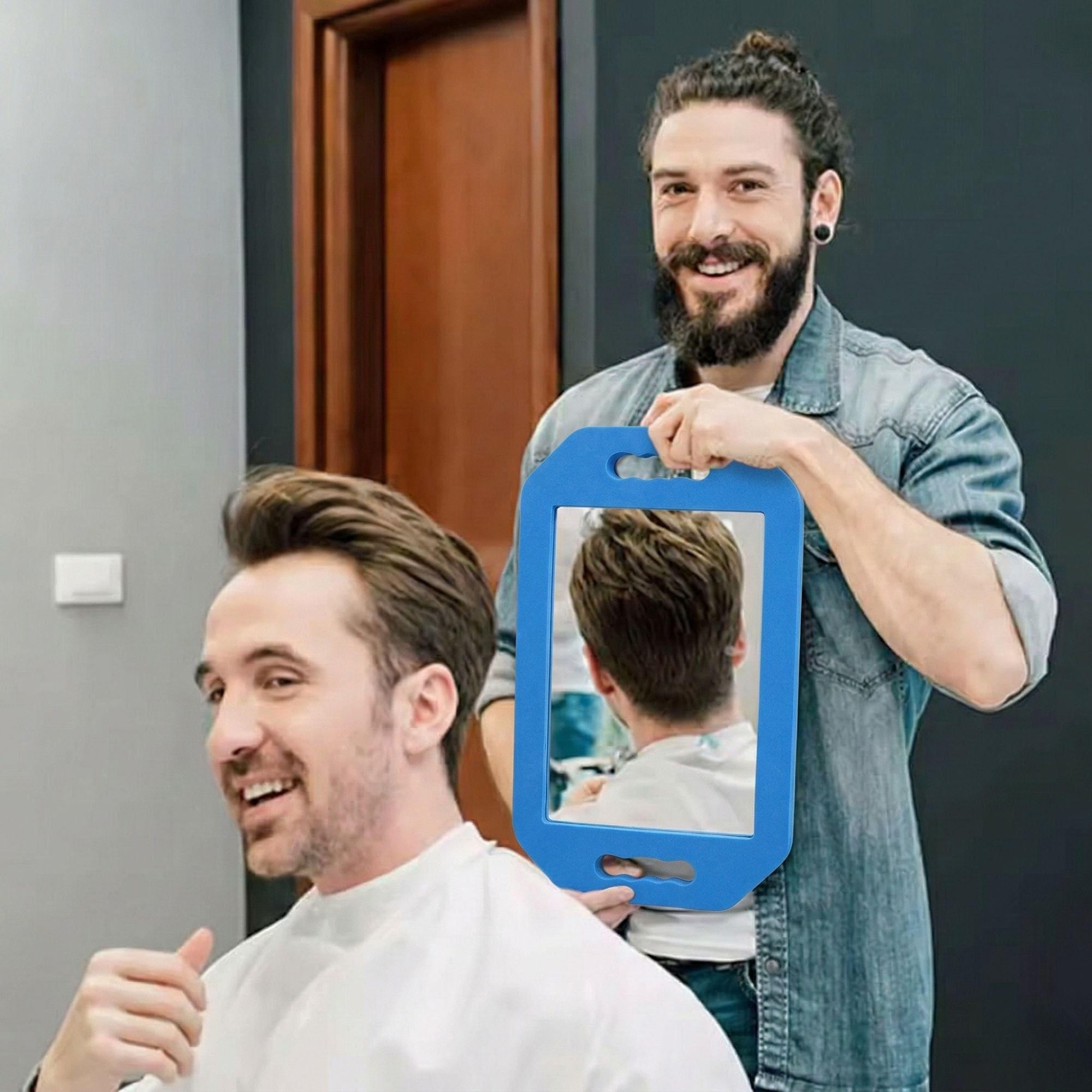 Eson - Salon Mirror Two Handed Foam Blue 41x25cm