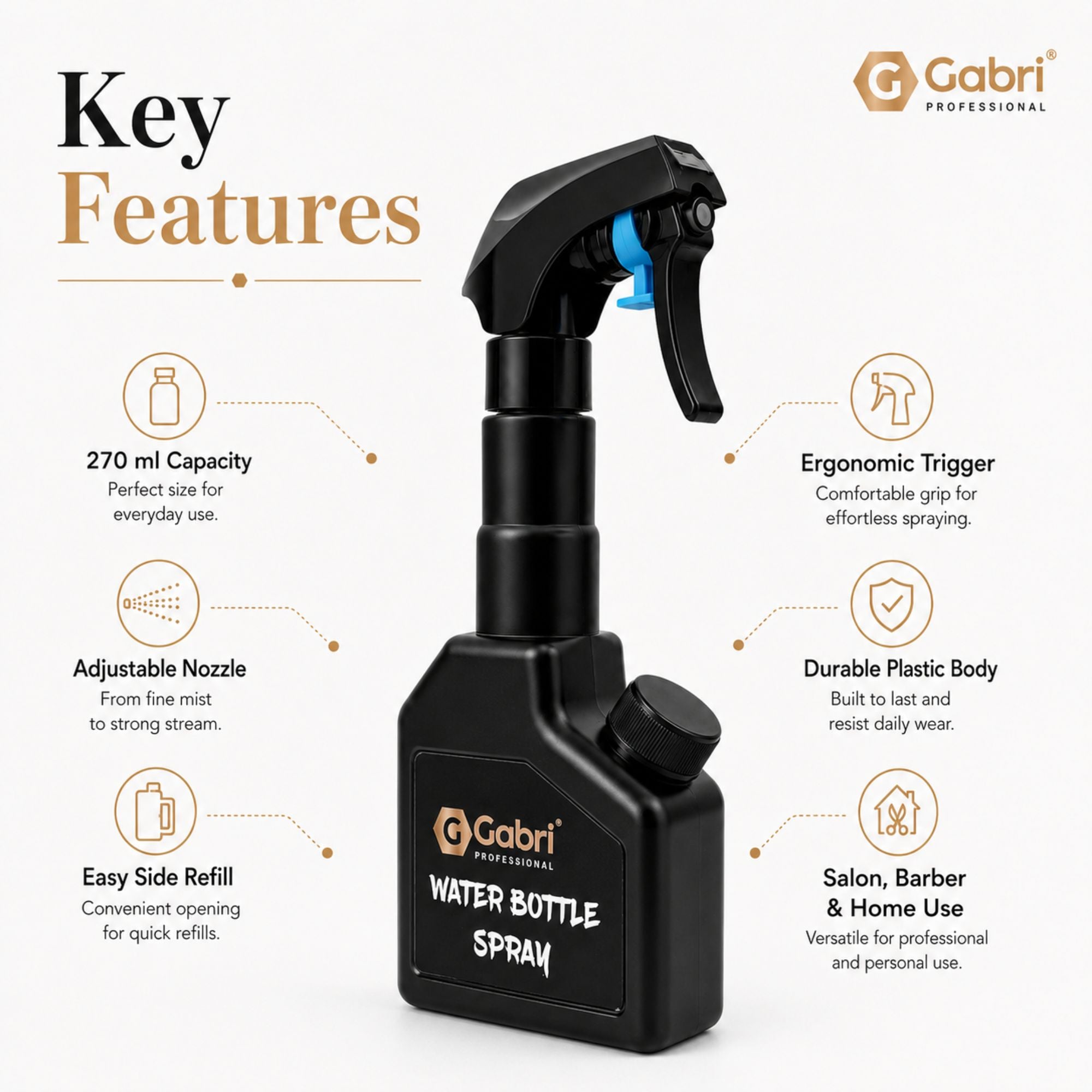 Gabri - Water Bottle Spray Black 270ml