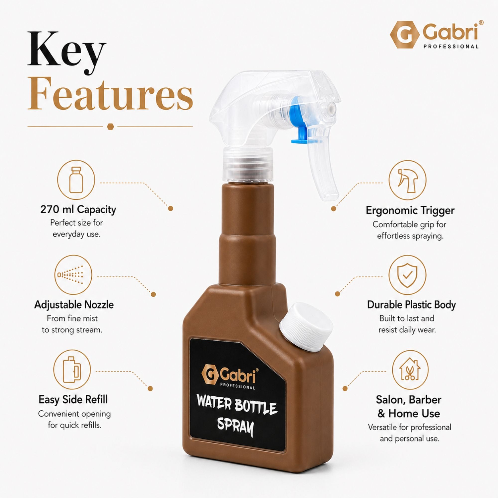 Gabri - Water Bottle Spray Brown 270ml