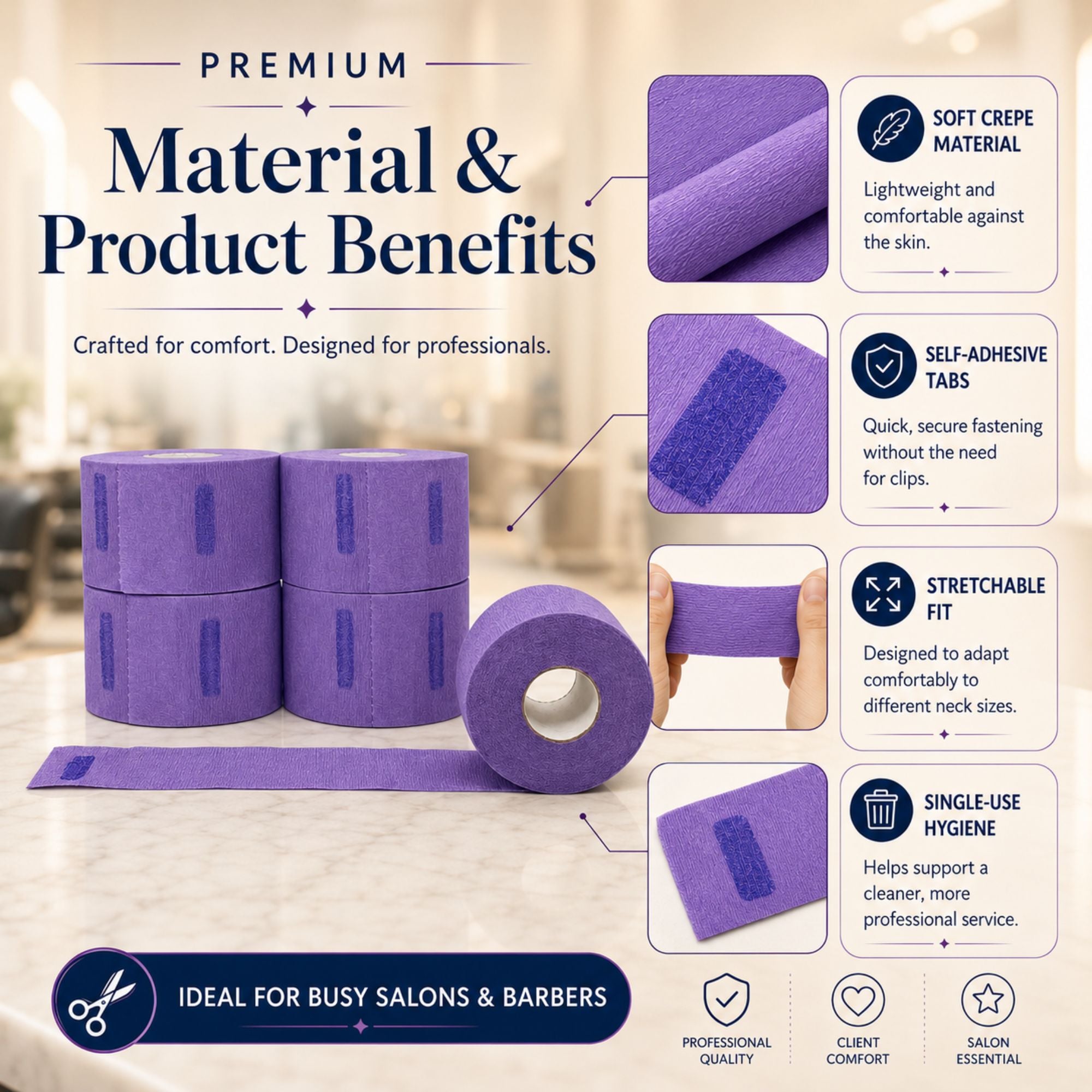 Gabri - Professional Disposable Neck Strips Purple (Pack of 5)