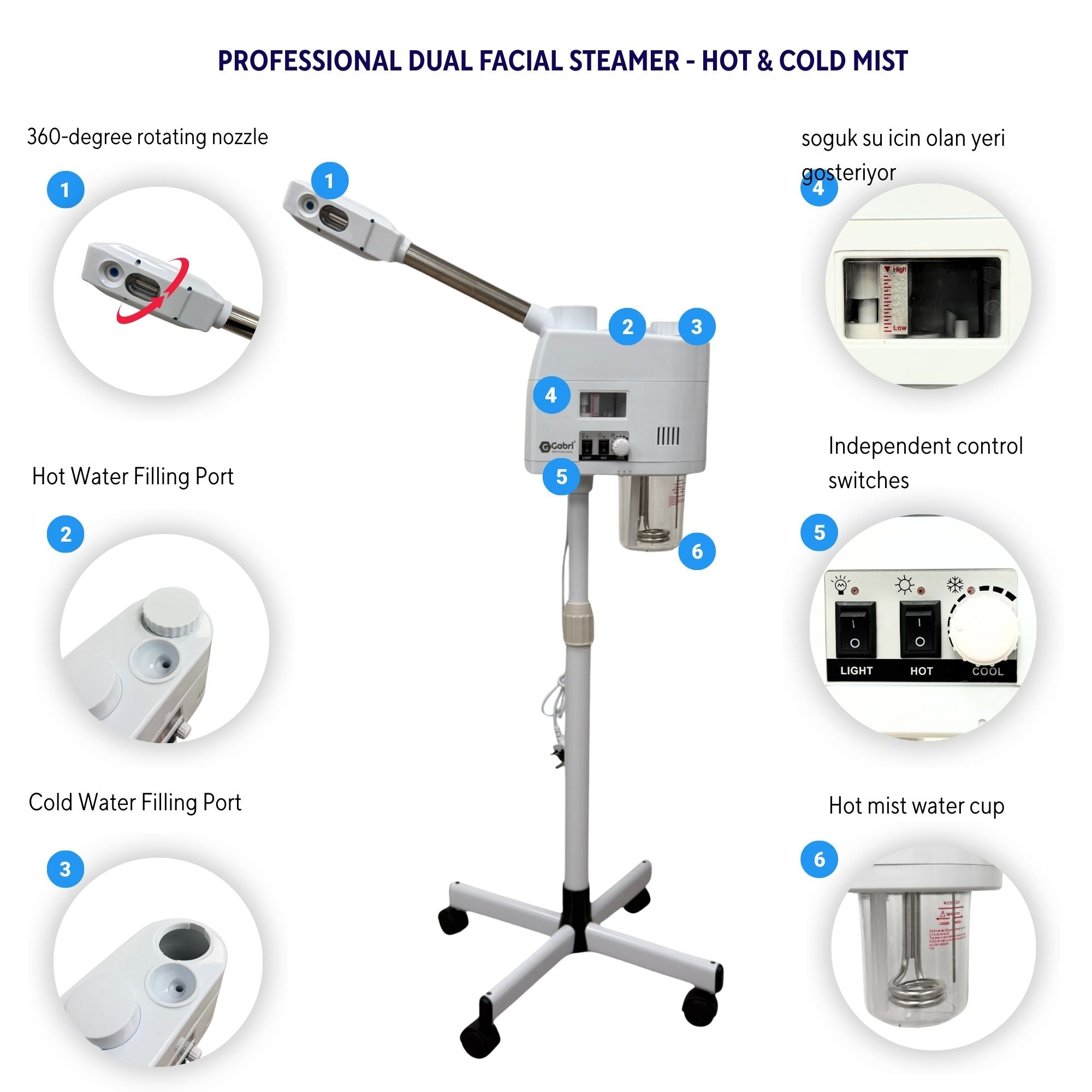 Gabri - Professional Dual Arm Facial Steamer - Independent Hot & Cold Mist with Aromatherapy