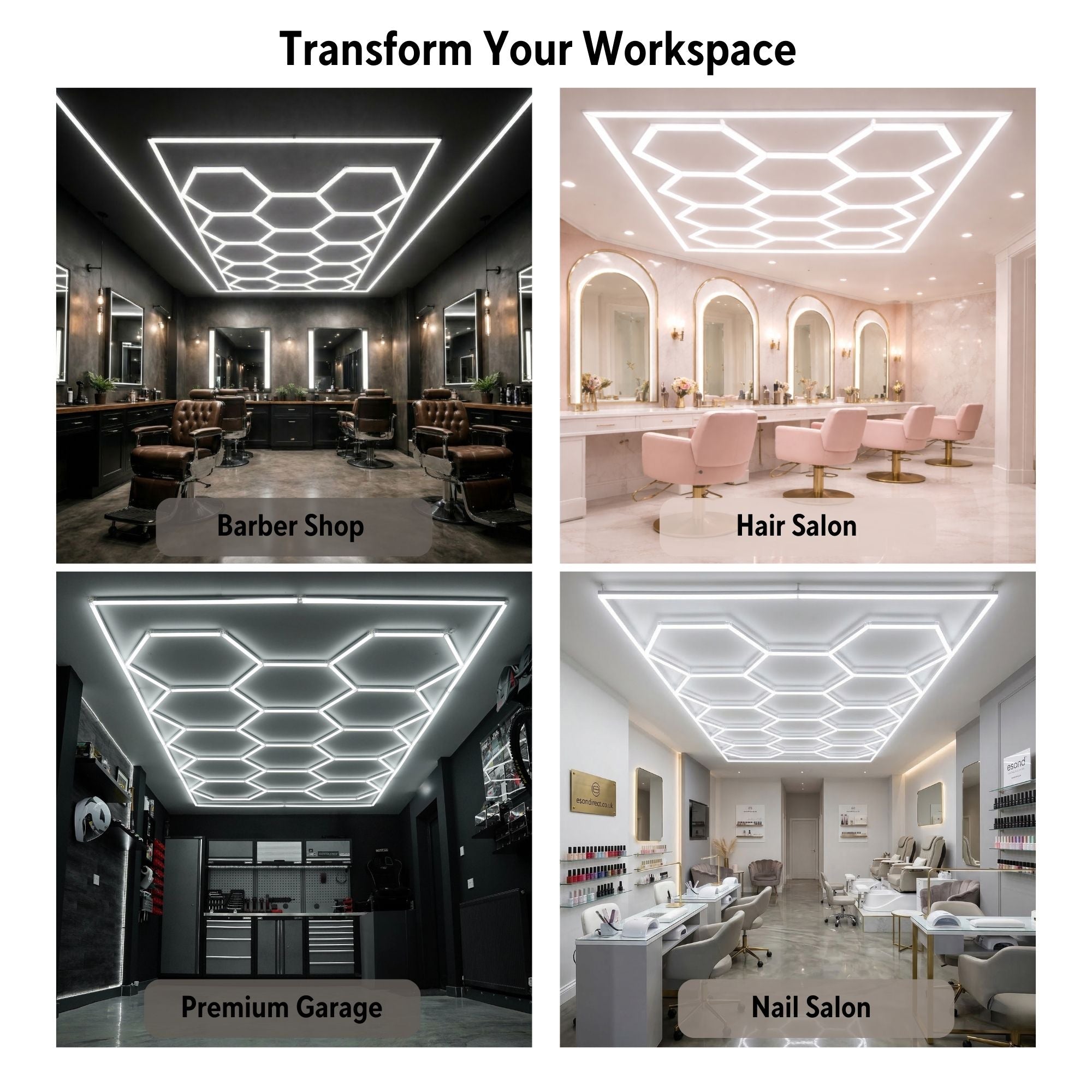 Gabri - Premium Hexagon LED Ceiling Light Grid with Border (14 Honeycomb)