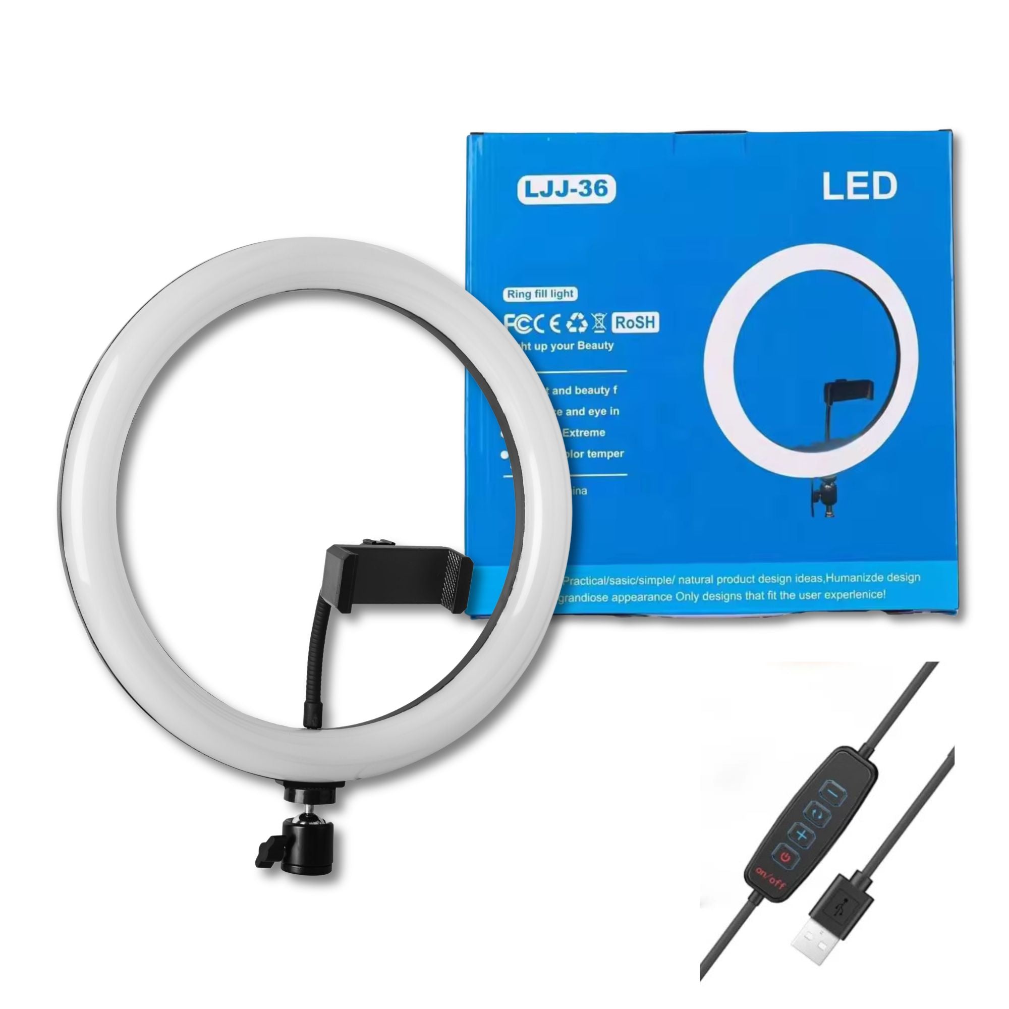 Eson - LJJ-36 Dimmable LED Ring Light with Phone Holder & Tripod 14 in