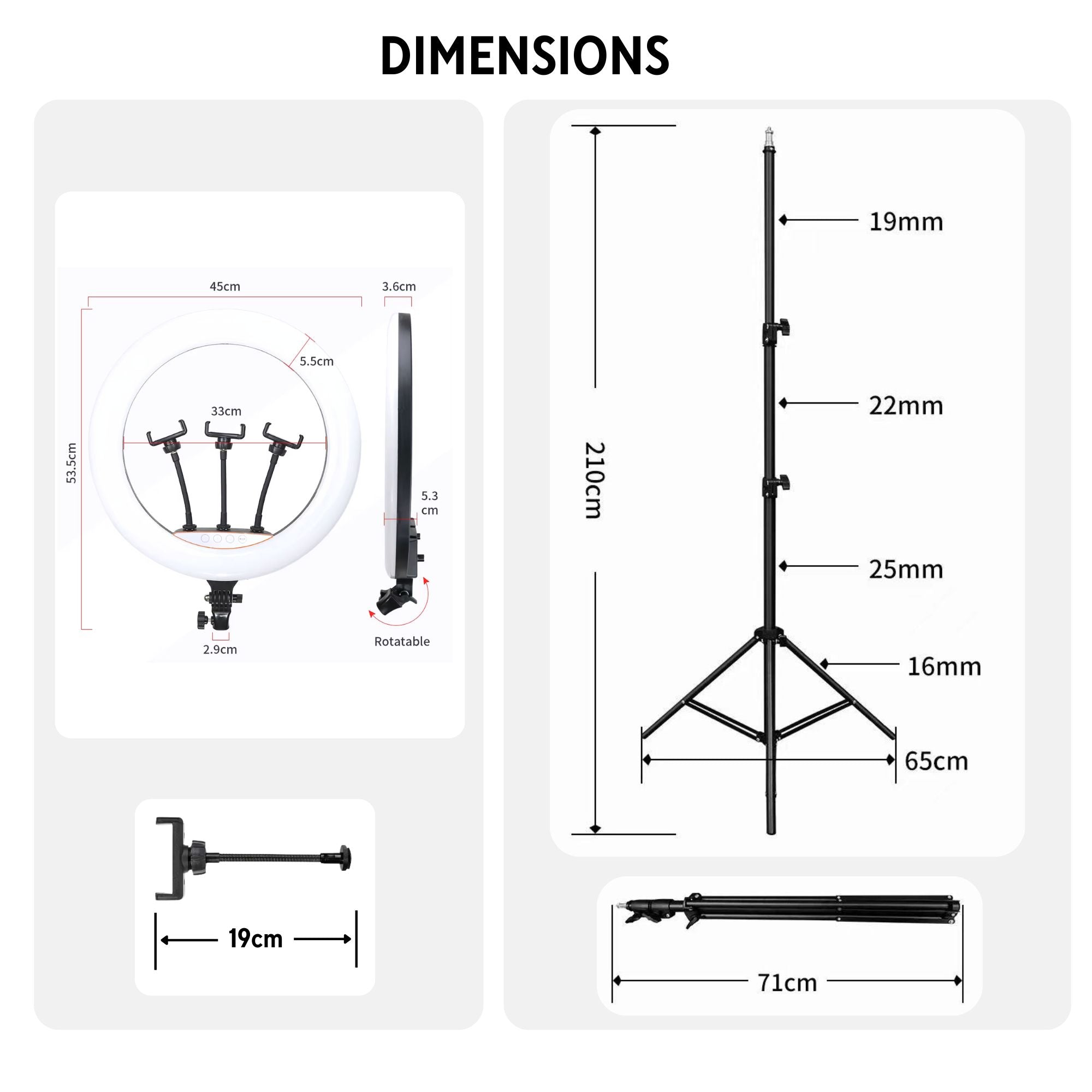 Eson - LJJ-45 Dimmable LED Ring Light with 3 Phone Holders & Tripod 18 inch (45cm)