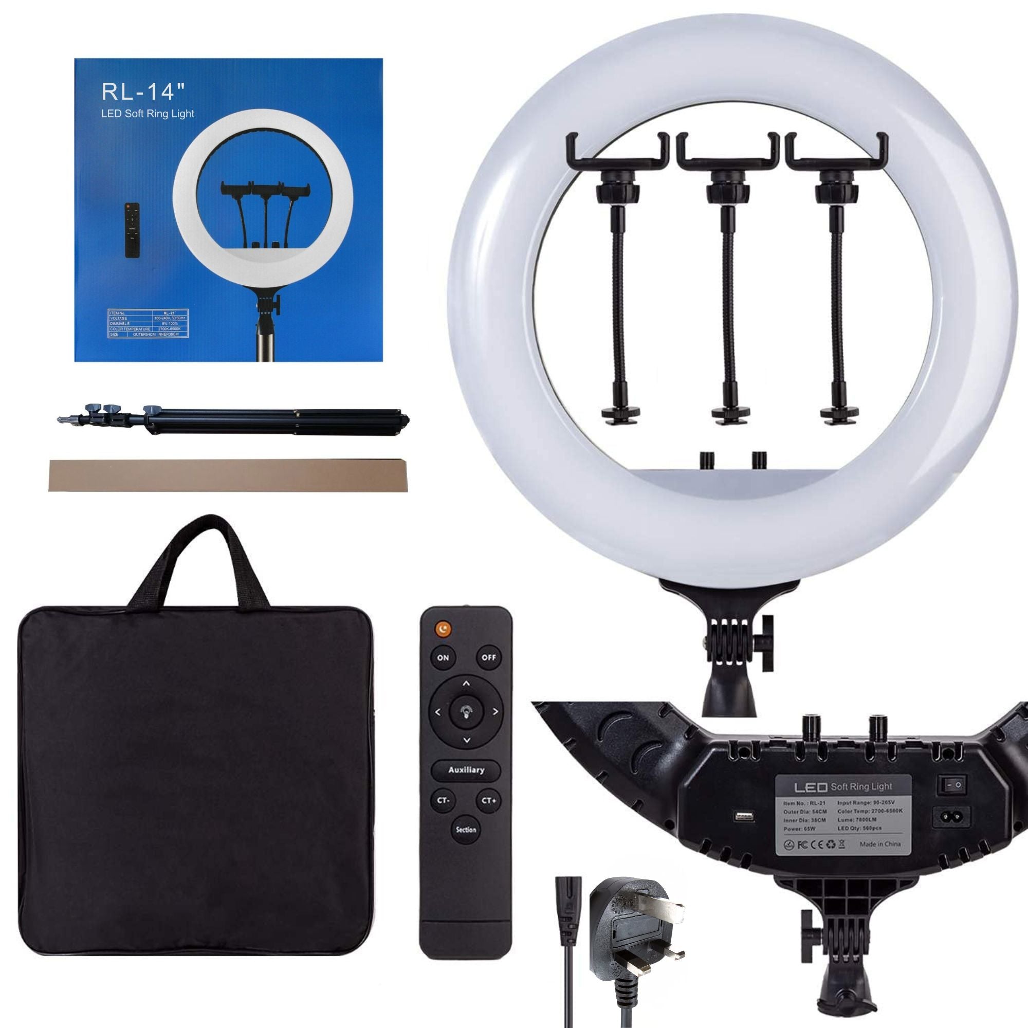 Eson - RL-14 Dimmable LED Soft Ring Light with 3 Phone Holders, Remote & Tripod 14 inch (36cm)