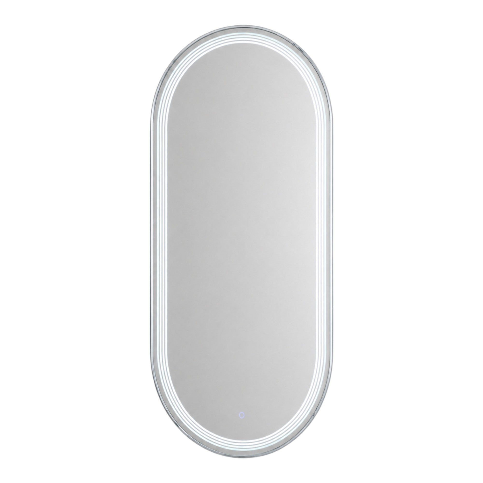 Salon Mirror - Oval Silver Framed LED Mirror with Smart Touch Sensor & 3-Colour Lighting Modes