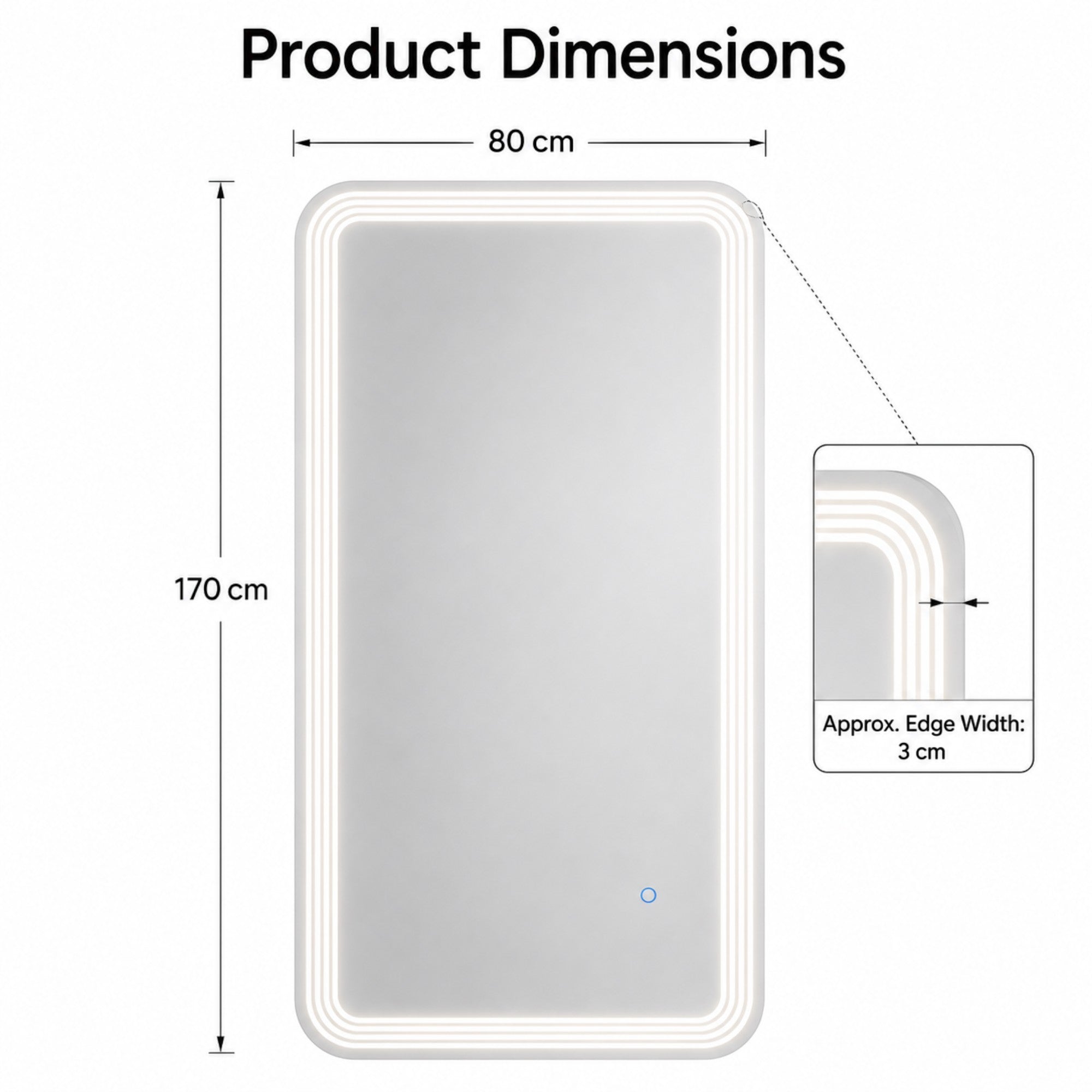 Salon Mirror - Rectangular Frameless LED Mirror with Smart Touch Sensor & 3-Colour Lighting Modes