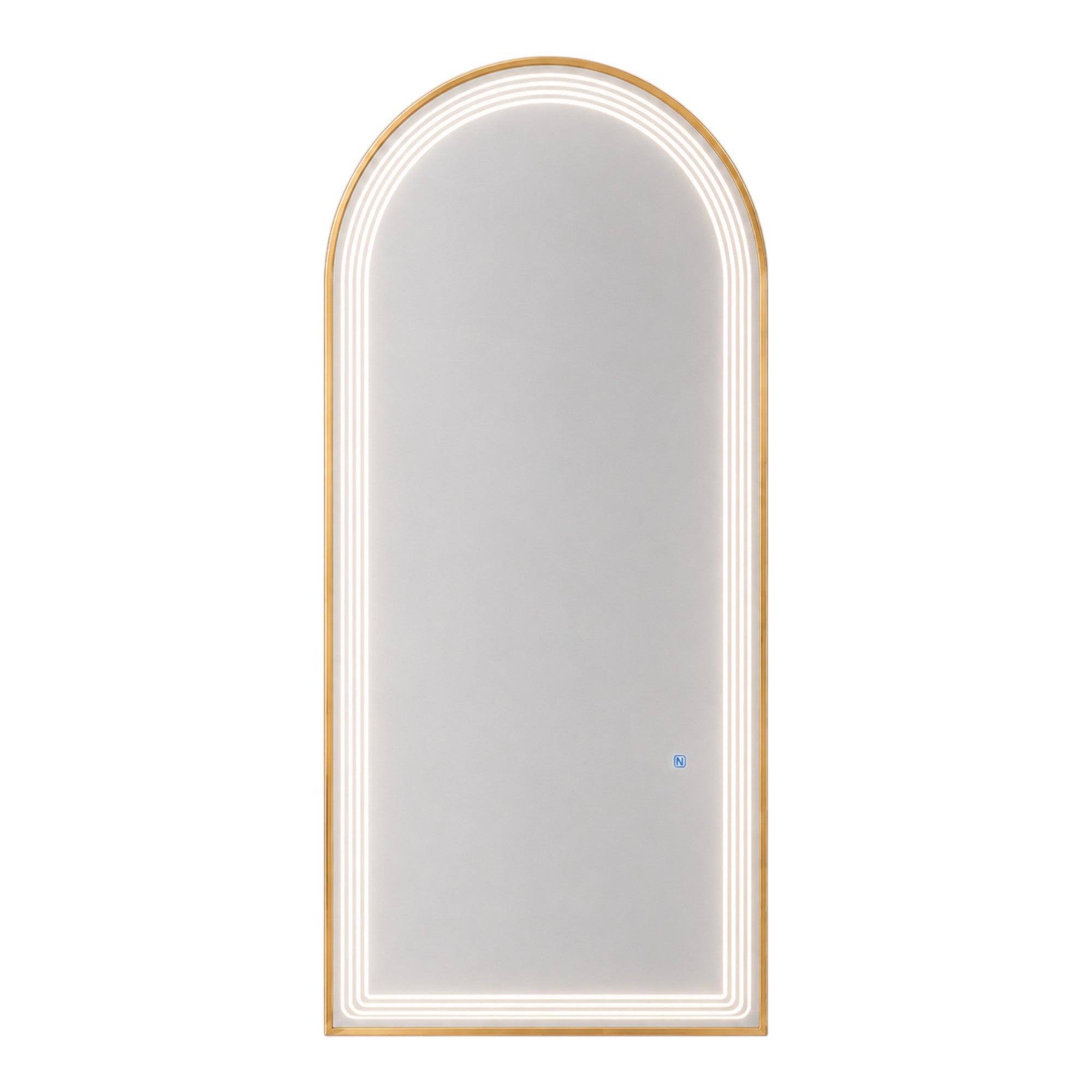 Salon Mirror - Arched Gold Framed LED Mirror with Smart Touch Sensor & 3-Colour Lighting Modes
