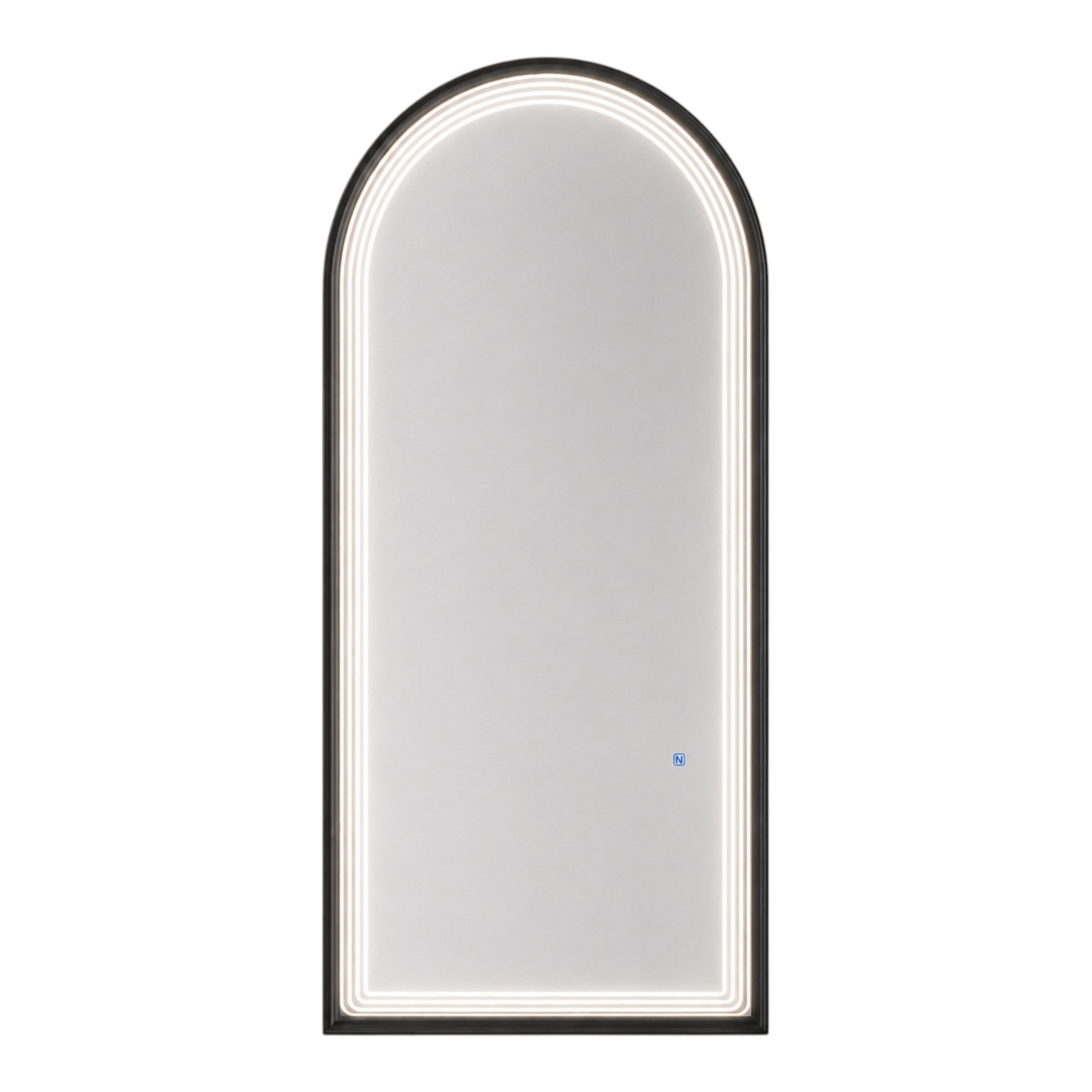 Salon Mirror - Arched Black Framed LED Mirror with Smart Touch Sensor & 3-Colour Lighting Modes