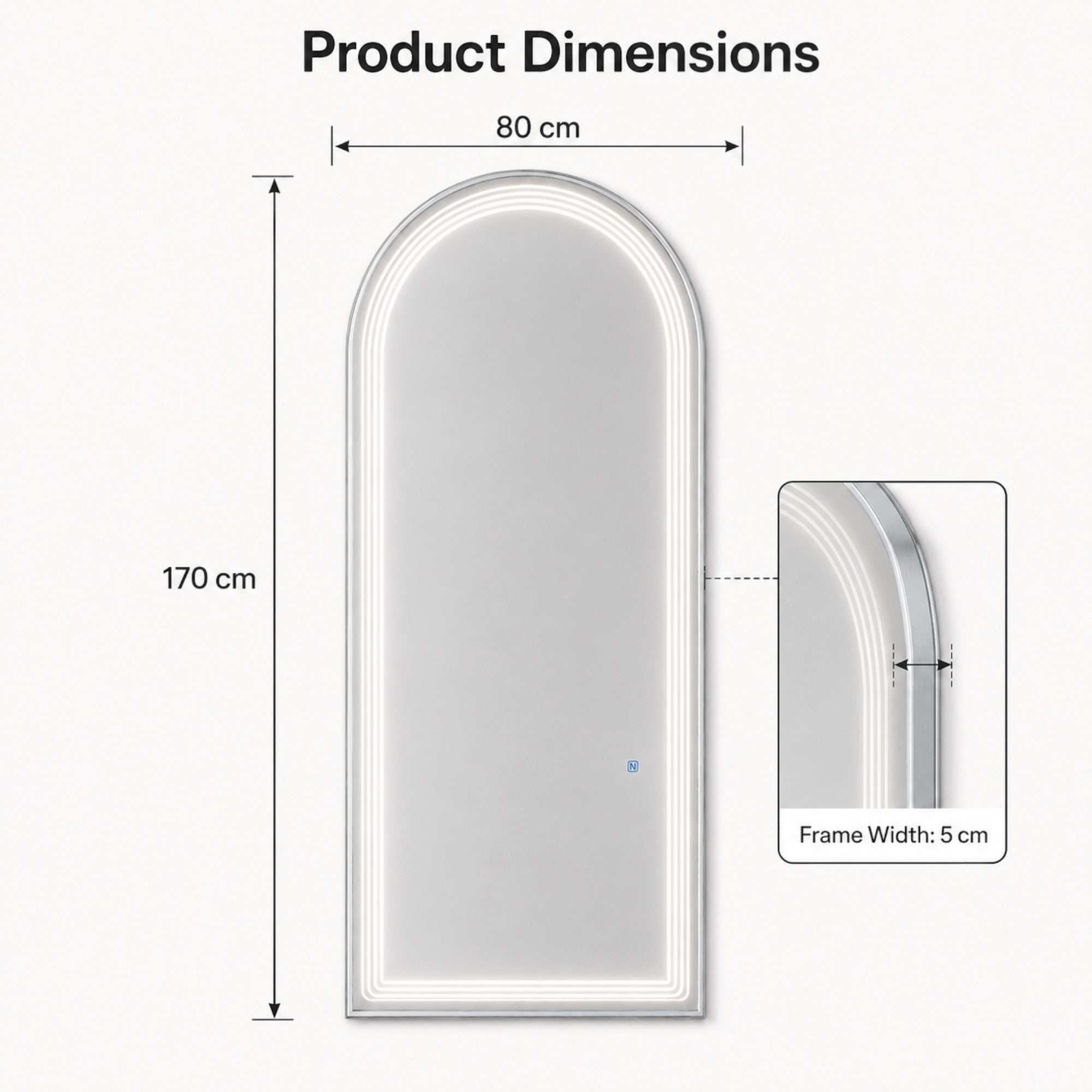 Salon Mirror - Arched Silver Framed LED Mirror with Smart Touch Sensor & 3-Colour Lighting Modes