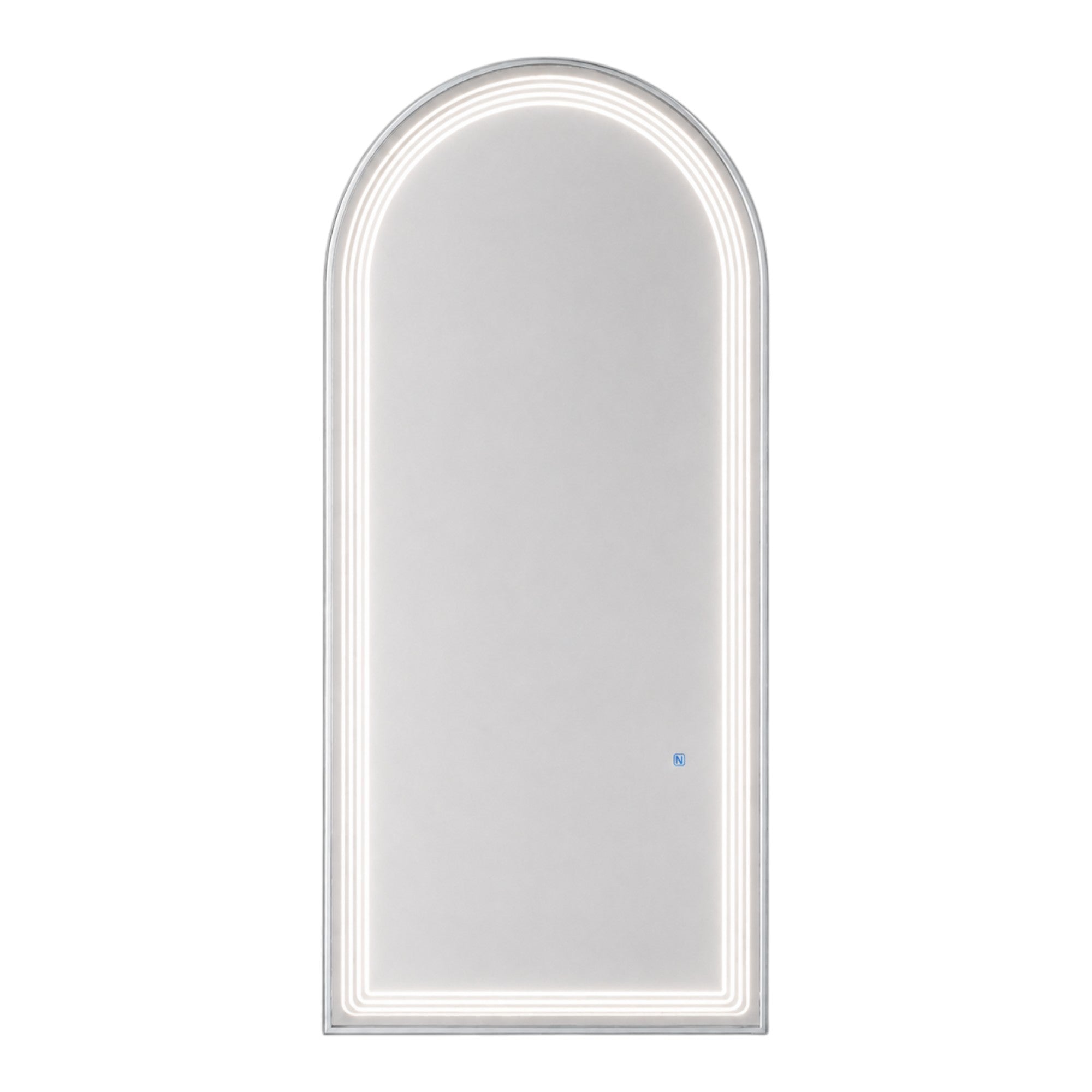 Salon Mirror - Arched Silver Framed LED Mirror with Smart Touch Sensor & 3-Colour Lighting Modes