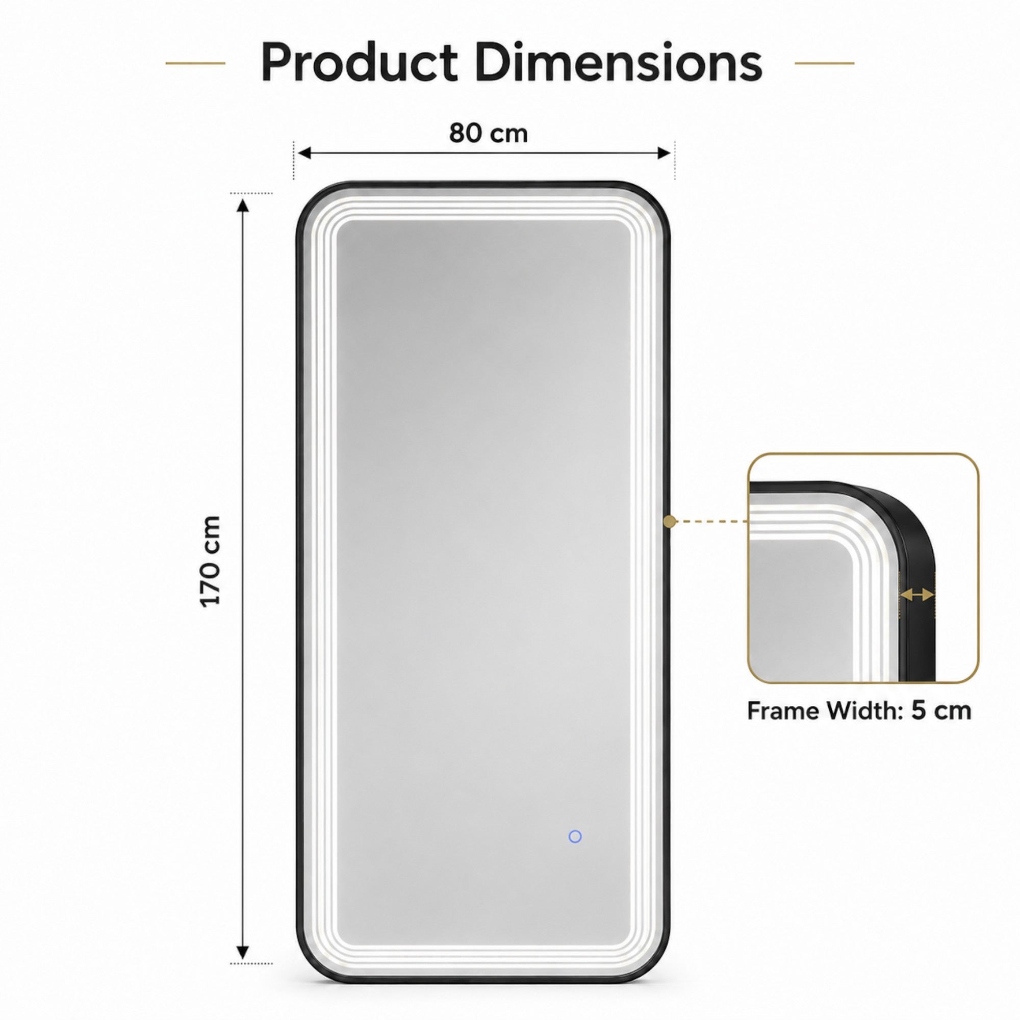 Salon Mirror - Rectangular Black Framed LED Mirror with Smart Touch Sensor & 3-Colour Lighting Modes