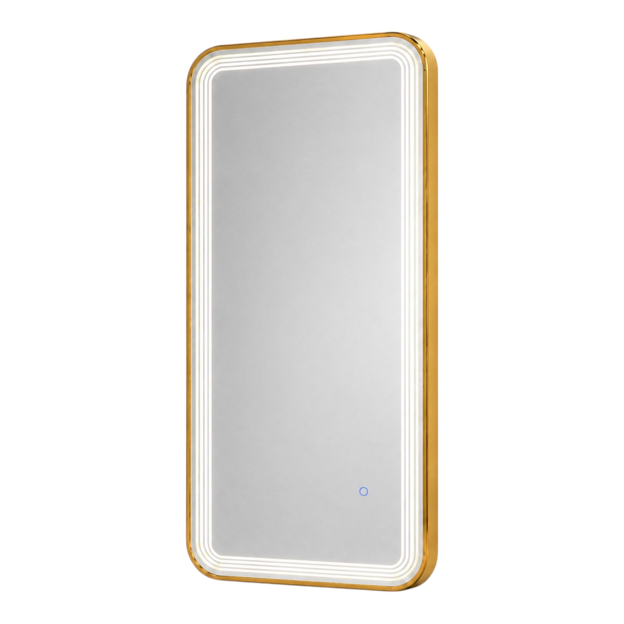 Salon Mirror - Rectangular Gold Framed LED Mirror with Smart Touch Sensor & 3-Colour Lighting Modes