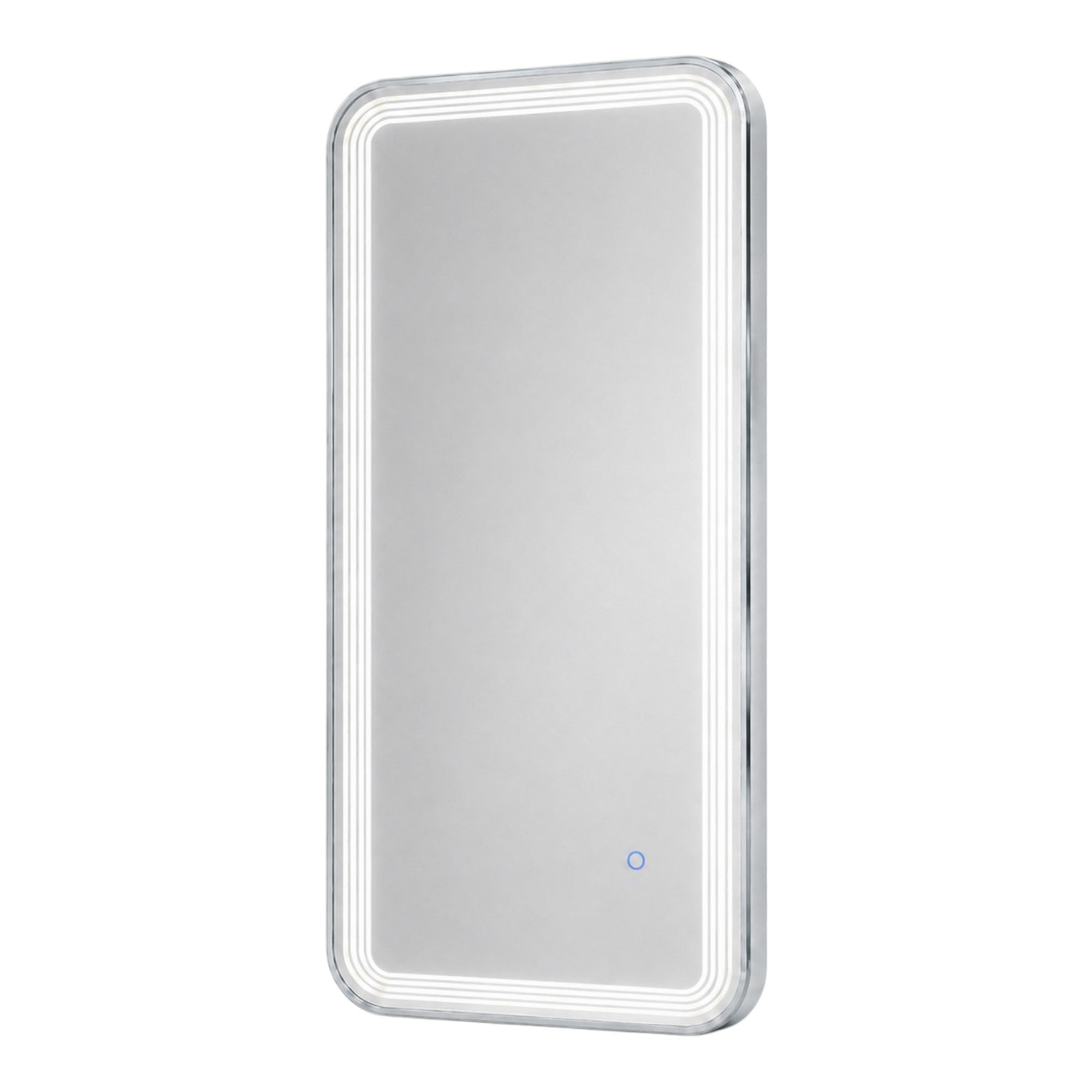 Salon Mirror - Rectangular Silver Framed LED Mirror with Smart Touch Sensor & 3-Colour Lighting Modes