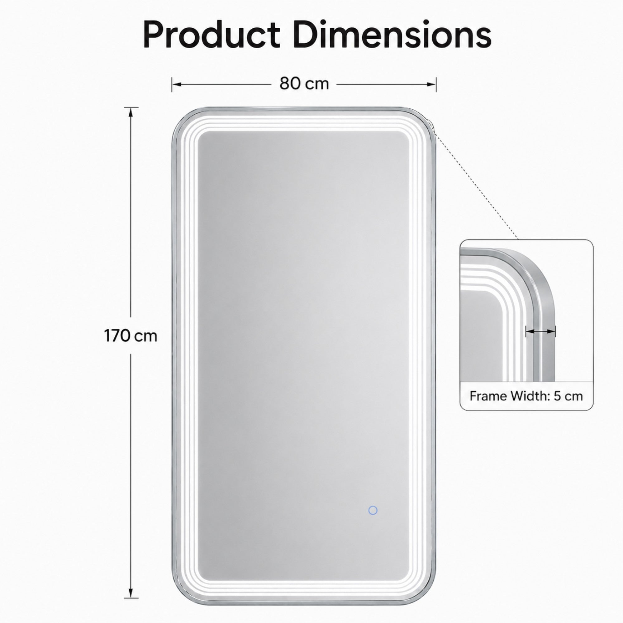 Salon Mirror - Rectangular Silver Framed LED Mirror with Smart Touch Sensor & 3-Colour Lighting Modes