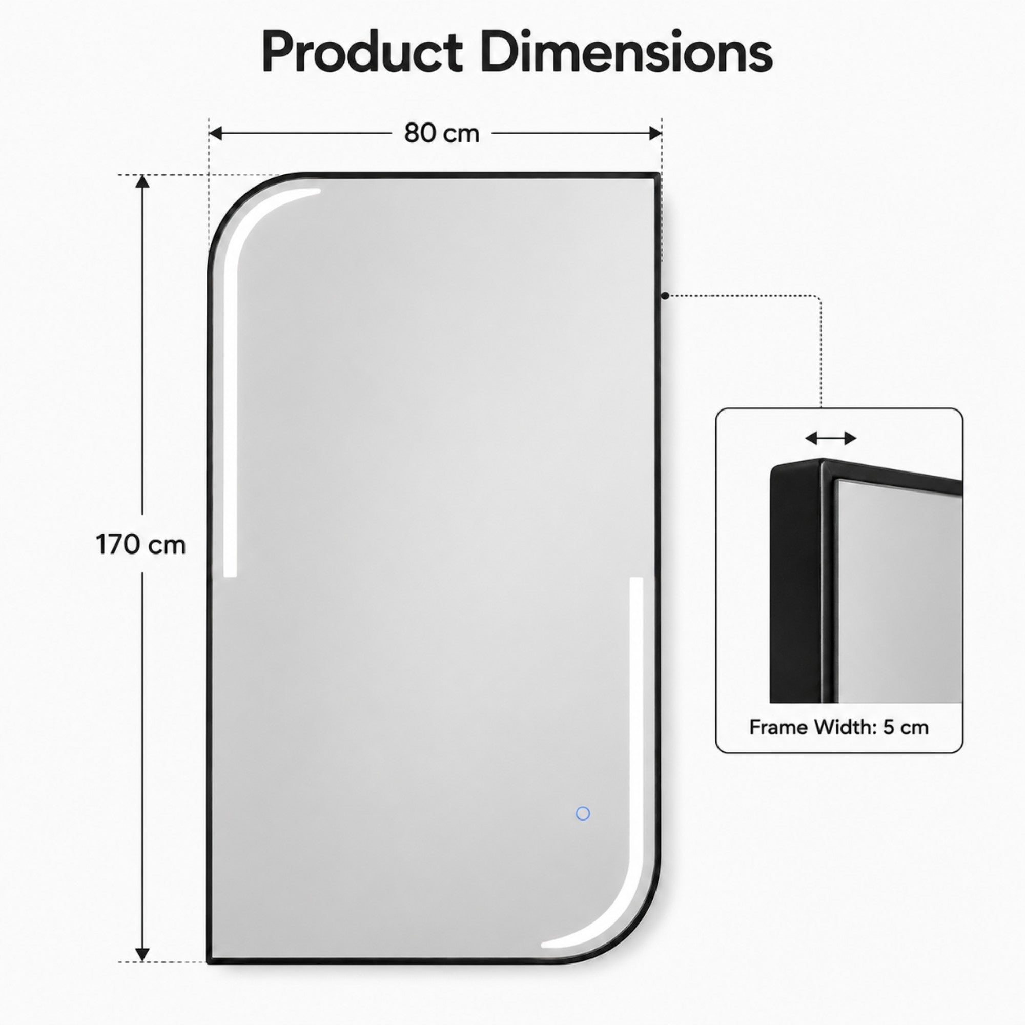 Salon Mirror - Modern Curved Edge Black Framed LED Mirror with Smart Touch Sensor & 3-Colour Lighting Modes