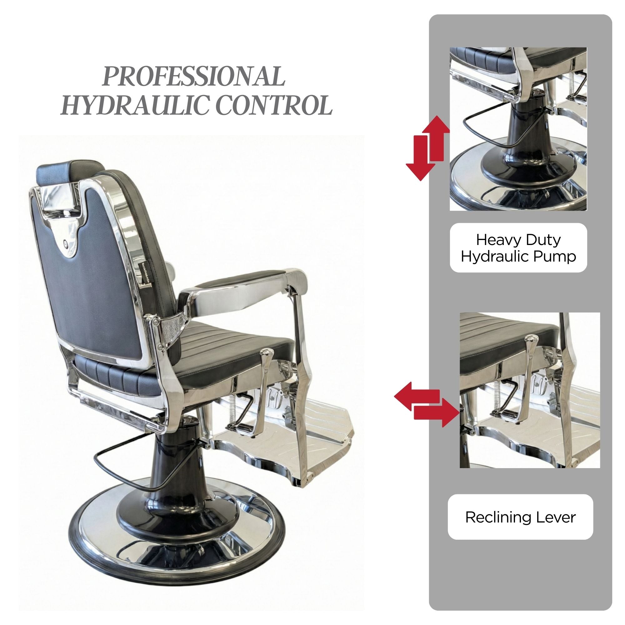 Barber Chair - Elite Black & Chrome Accents