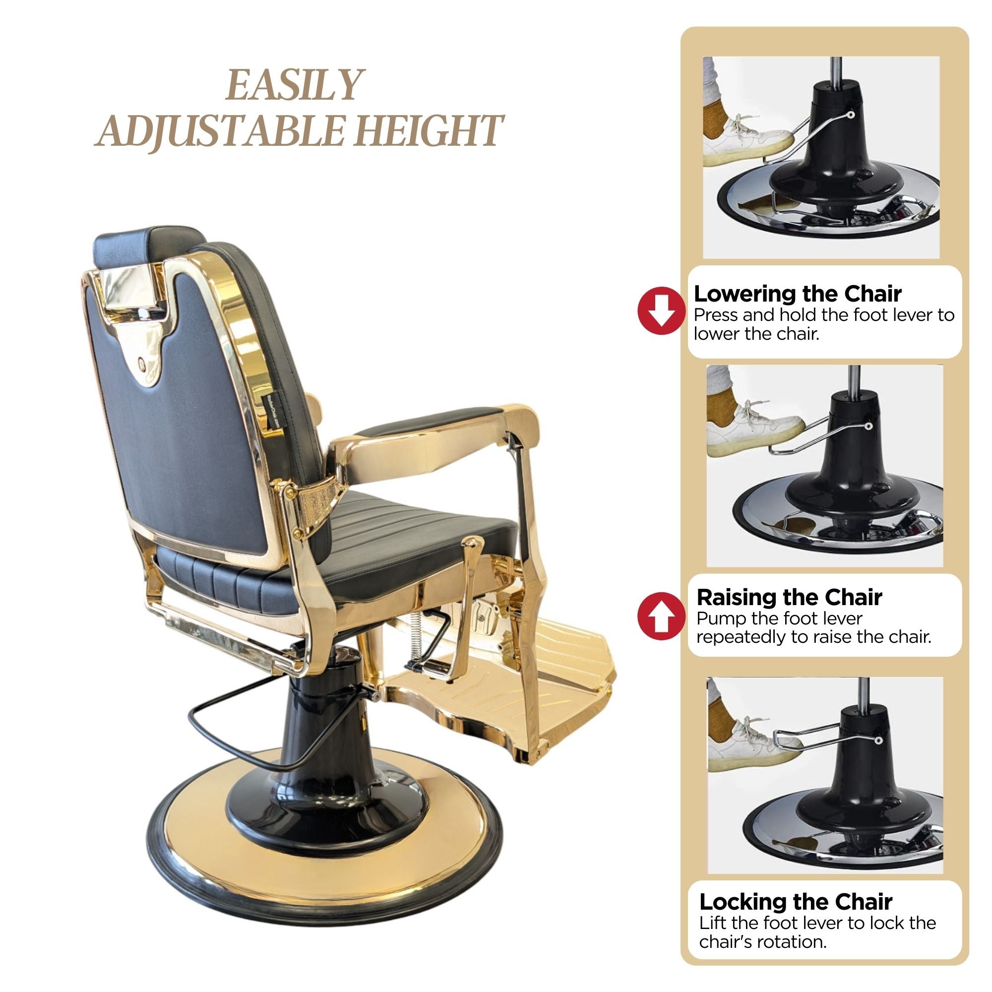Barber Chair - Elite Black & Gold Accents