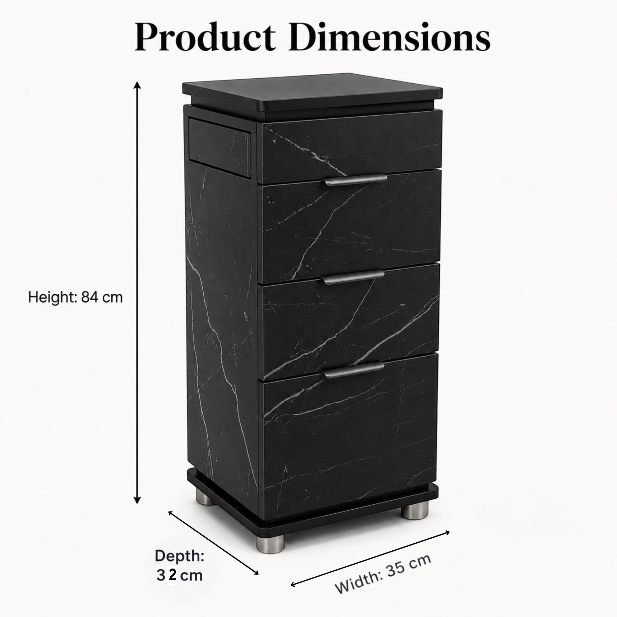 Salon Trolley - Black Marble Drawer Storage Unit