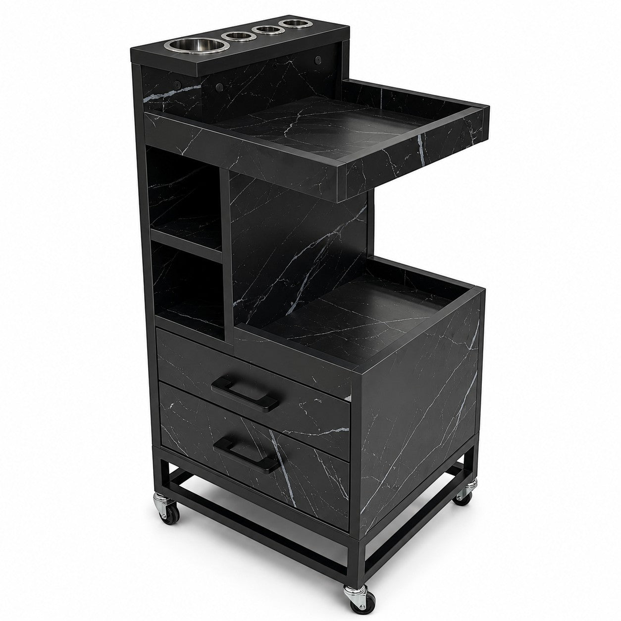 Salon Trolley - Black Marble Tool Trolley with Wheels