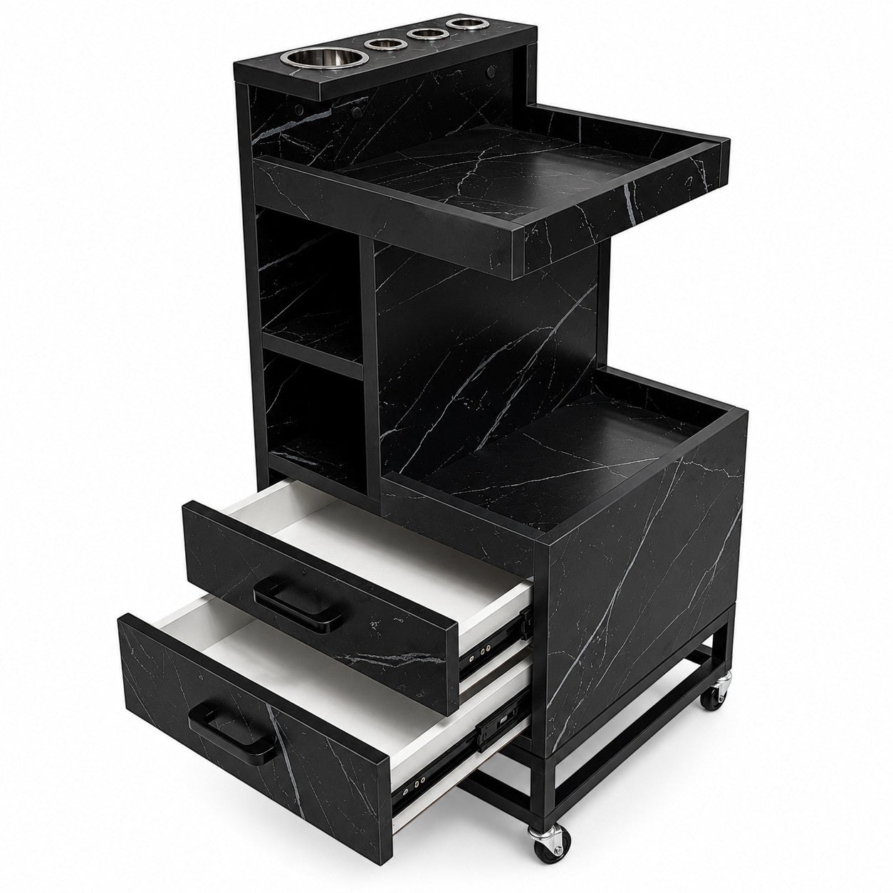Salon Trolley - Black Marble Tool Trolley with Wheels