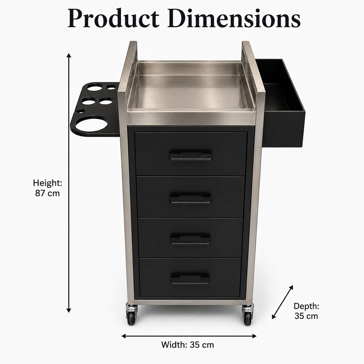 Salon Trolley - Black & Silver Four Drawer Trolley