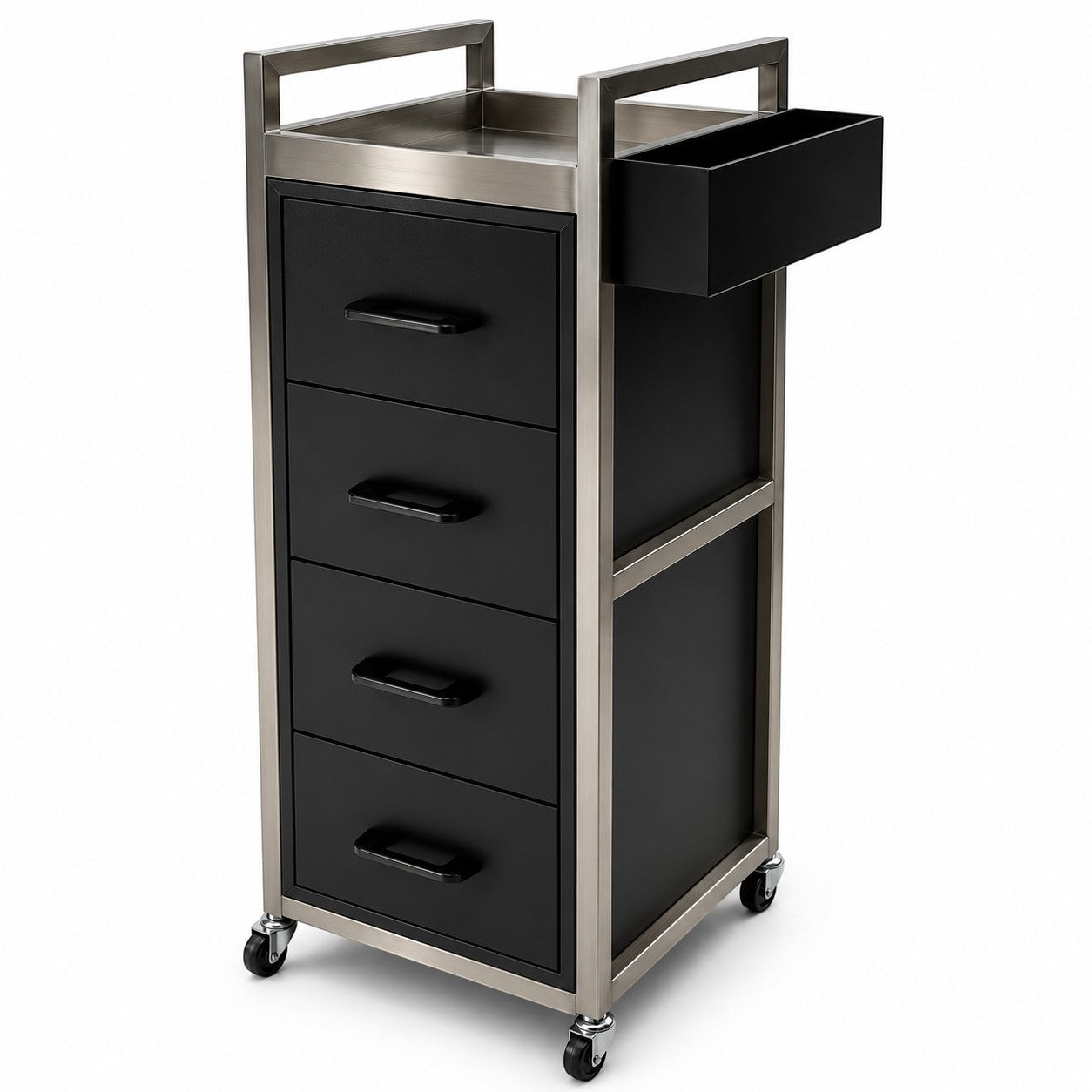 Salon Trolley - Black & Silver Four Drawer Trolley