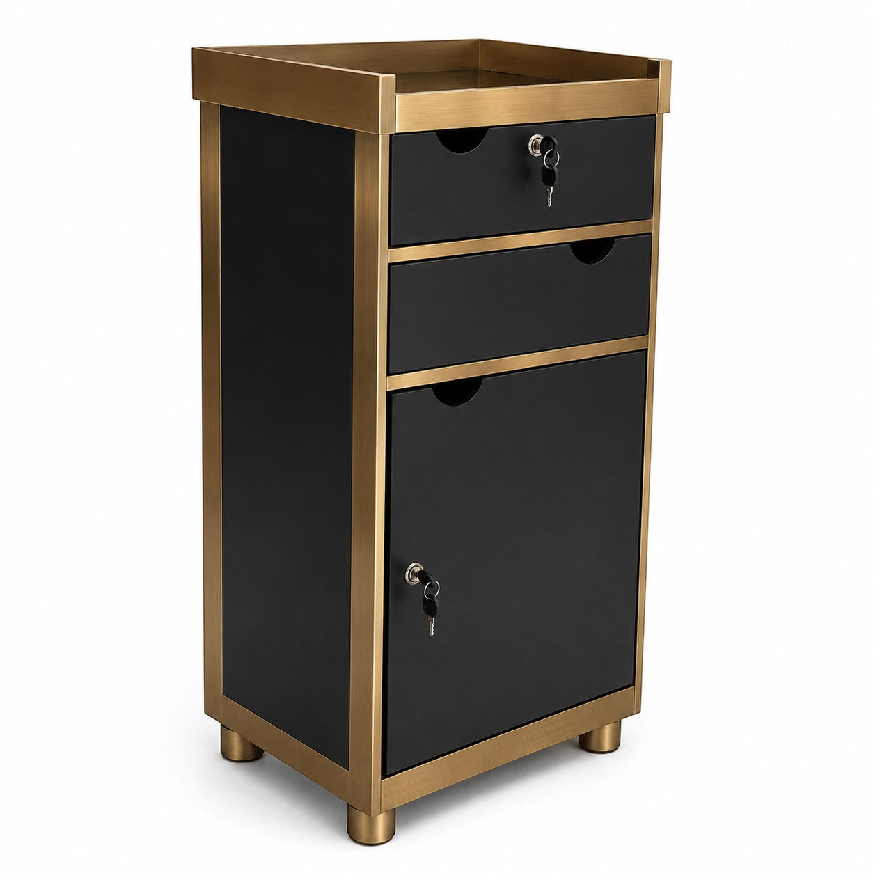 Salon Trolley - Black & Gold Lockable Storage Trolley