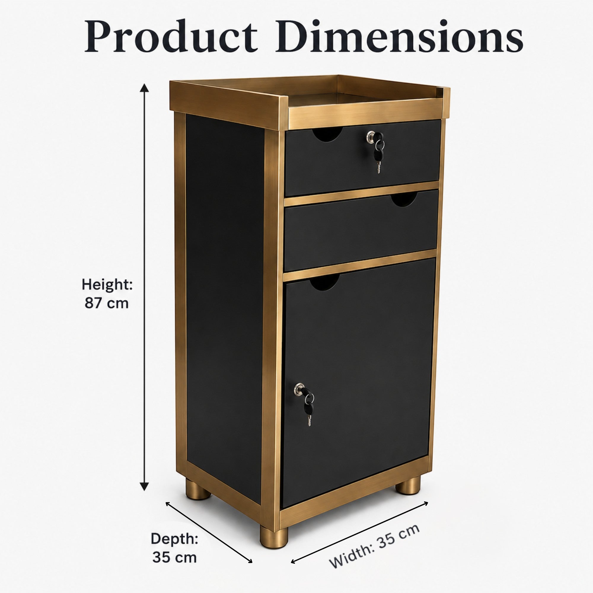 Salon Trolley - Black & Gold Lockable Storage Trolley