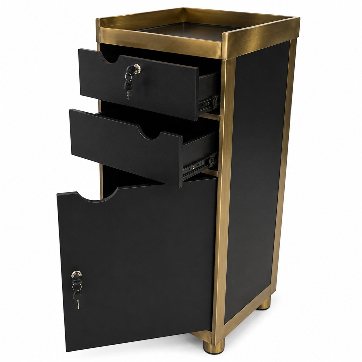 Salon Trolley - Black & Gold Lockable Storage Trolley