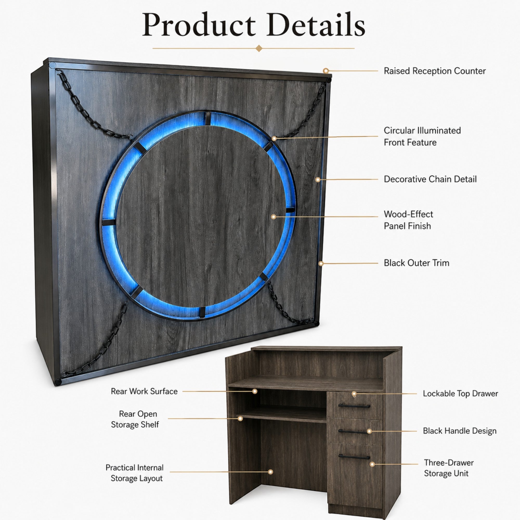 Reception Desk - Wood Effect Illuminated Counter