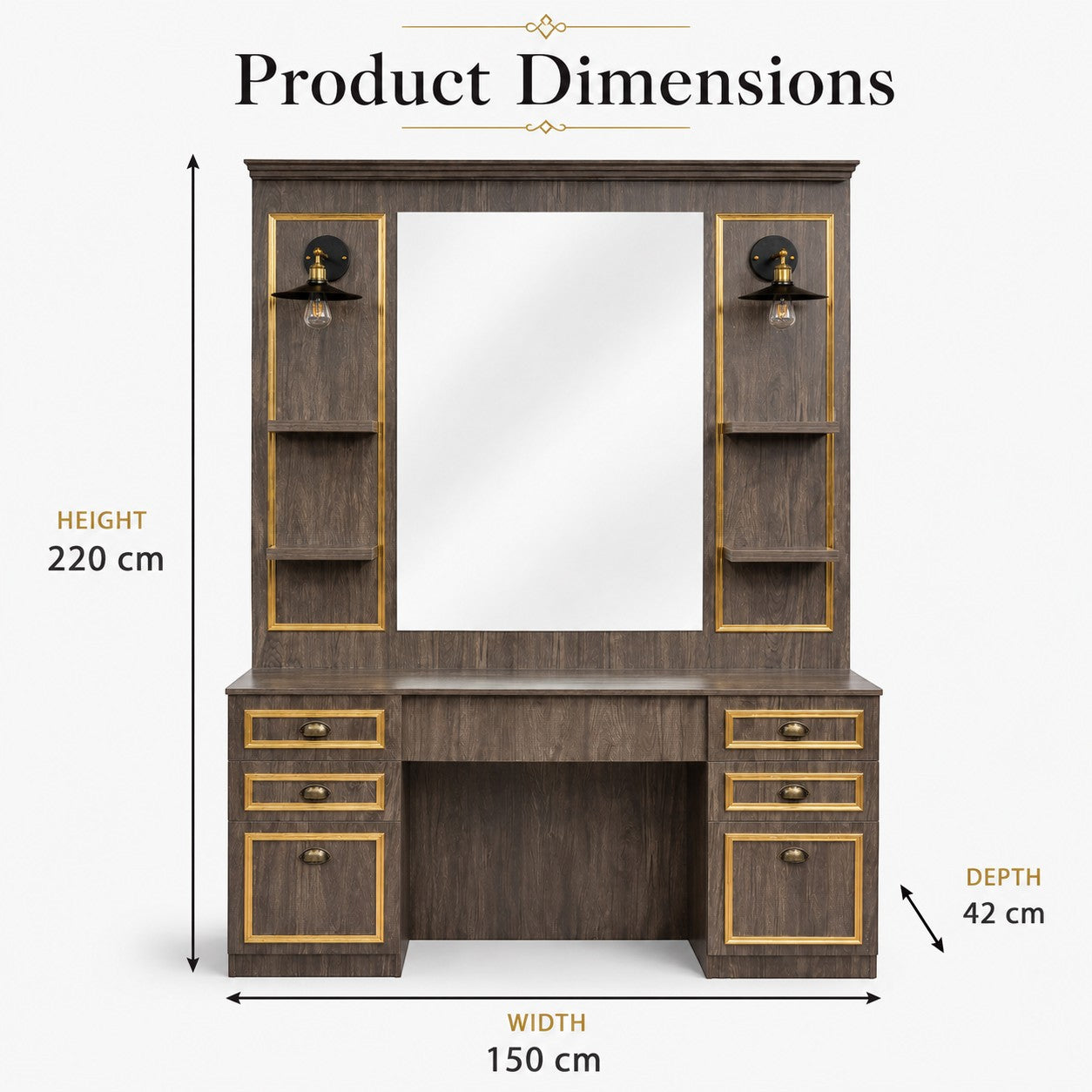 Barber Station Unit - Wood Effect Mirror Unit with Lights