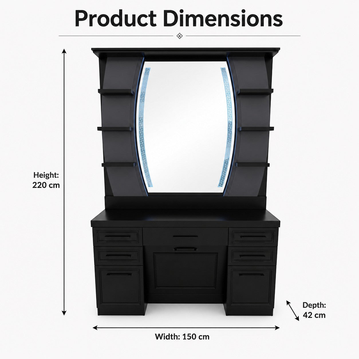 Barber Station Unit - Black Mirror Unit with Shelves