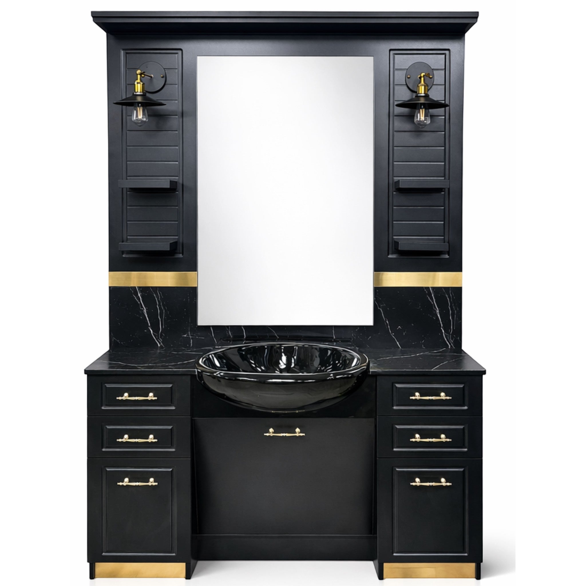 Barber Station Unit - Black & Gold Wash Basin Unit