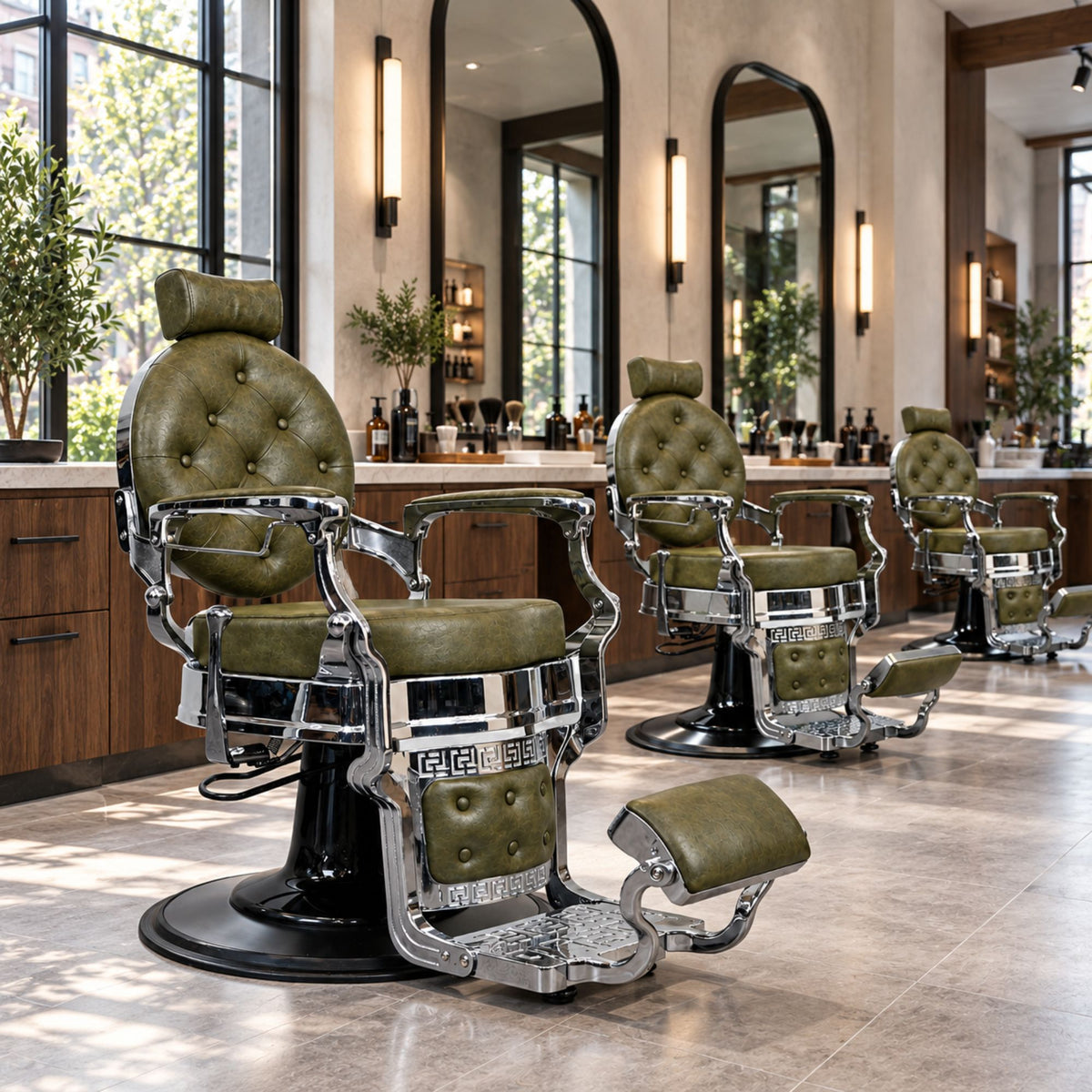 Barber Chair - Vintage Style Green & Silver Accents