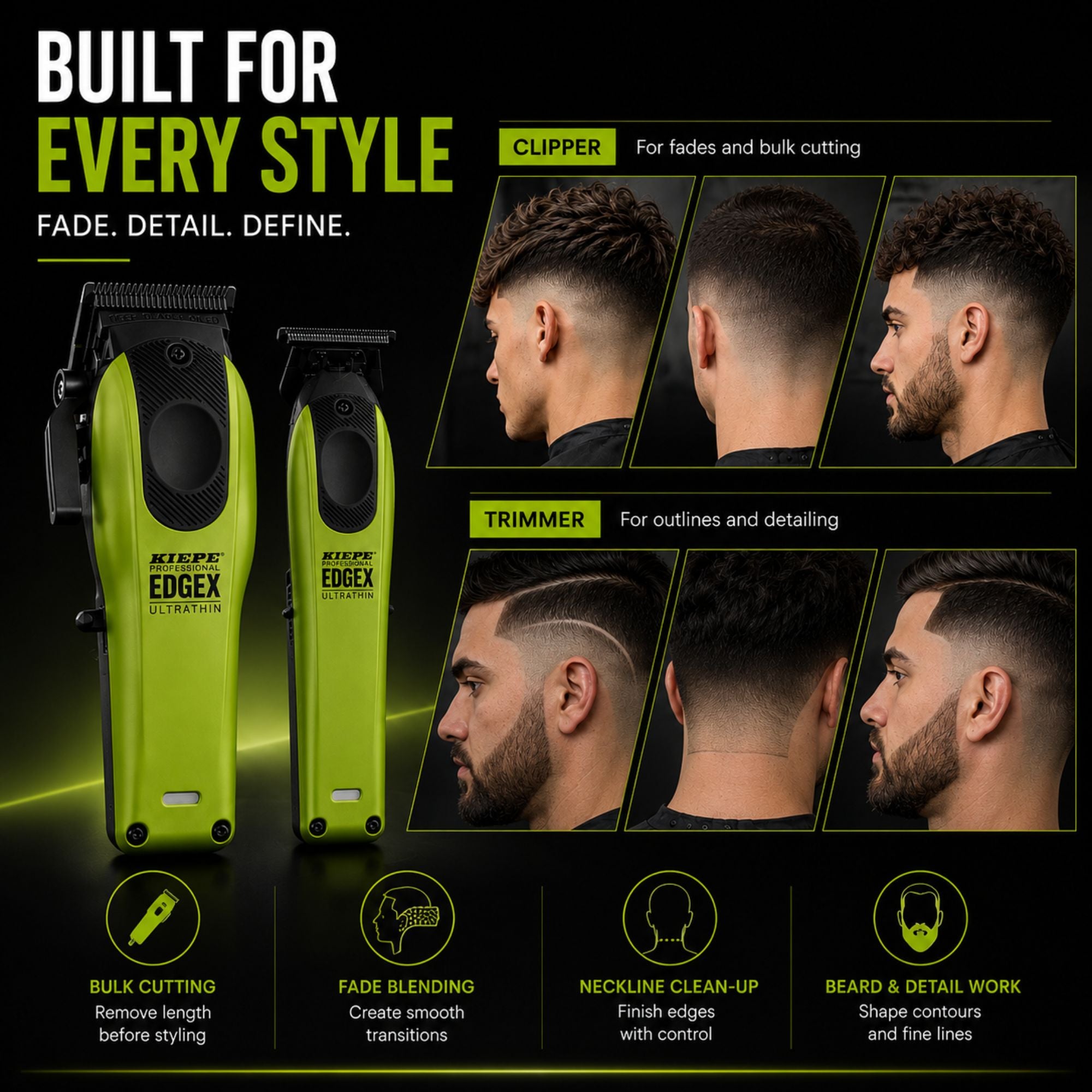 Kiepe - Professional Edge X Ultrathin Clipper & Trimmer Set - Lime Green