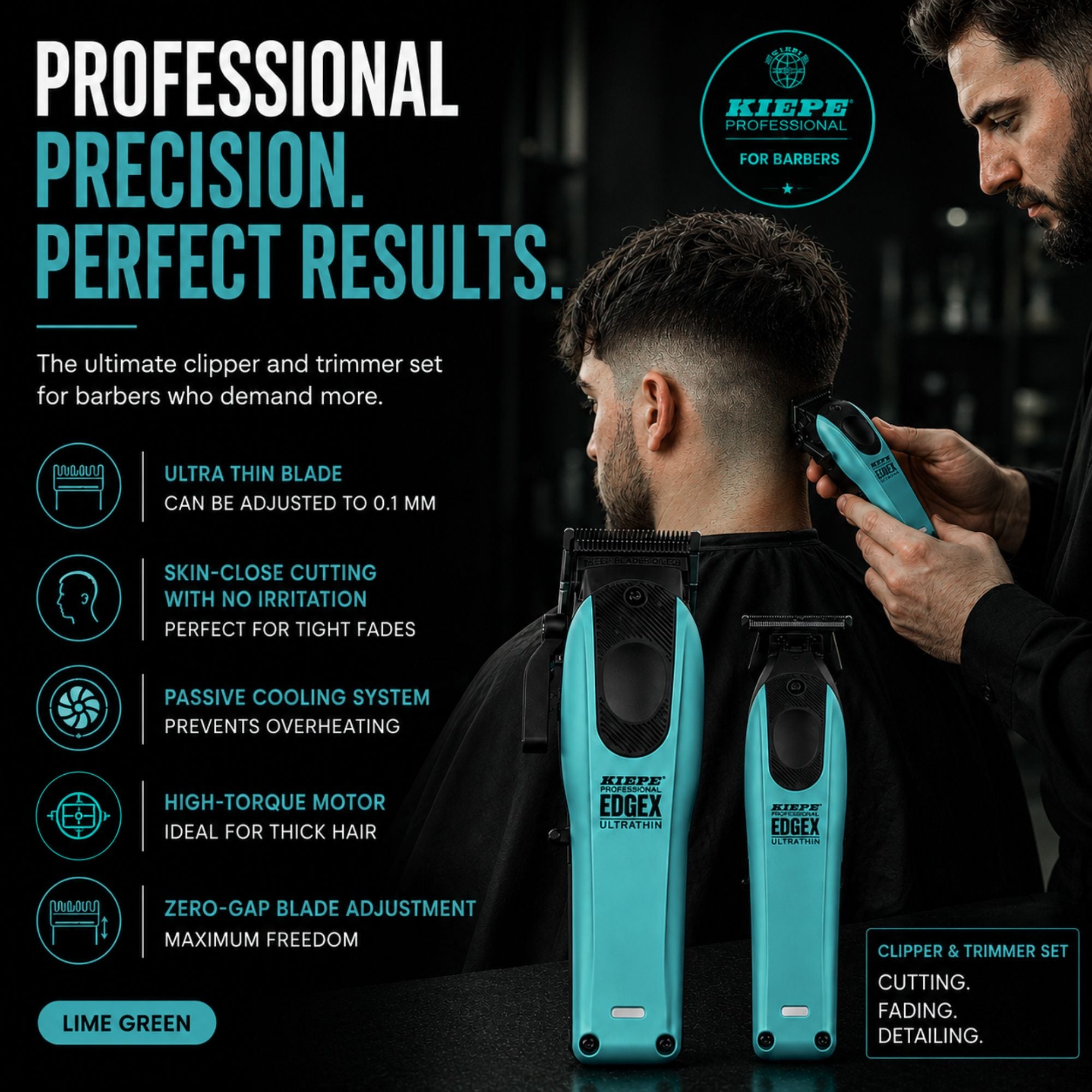 Kiepe - Professional Edge X Ultrathin Clipper & Trimmer Set - Teal