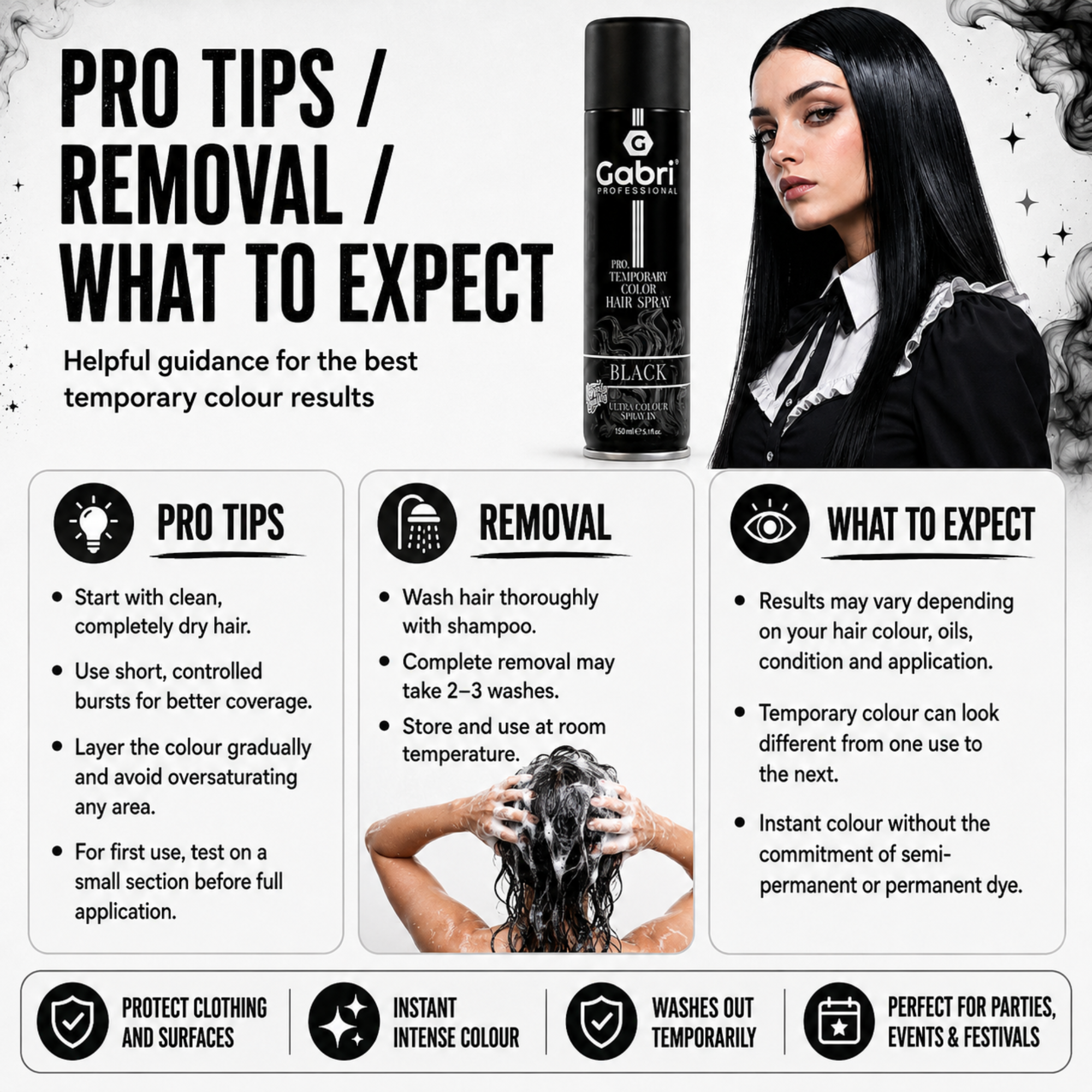 Gabri Professional - Pro Temporary Hair Colour Shimmer Spray Black 150ml